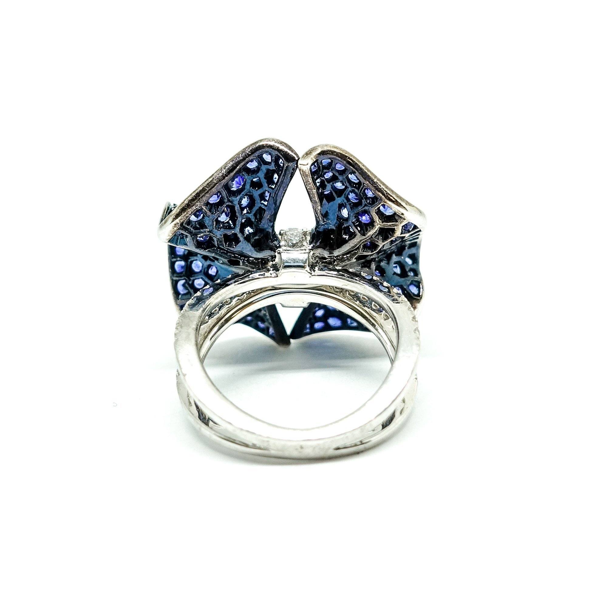 Pave Sapphire and Diamond Ring in 18kt White Gold