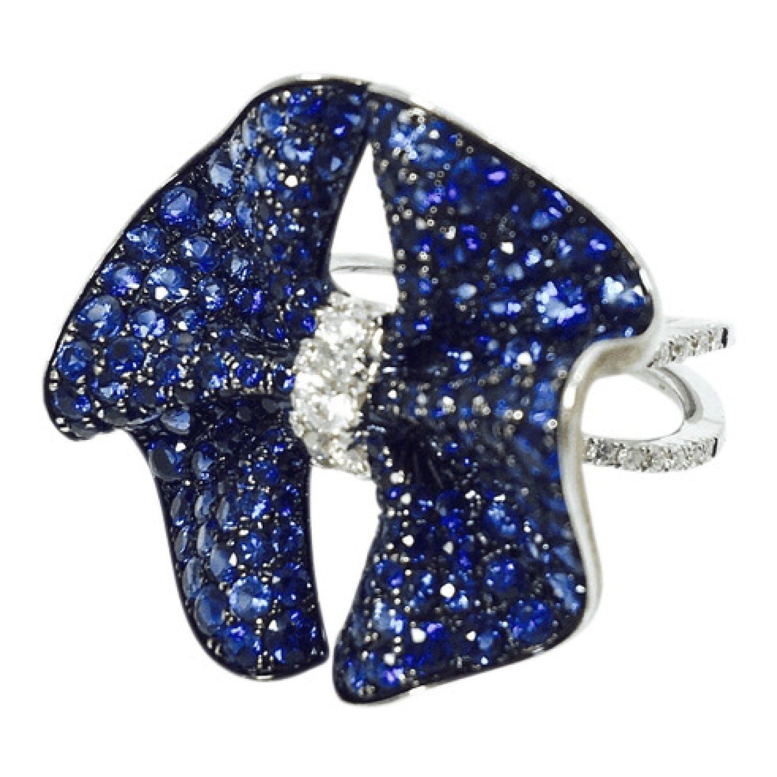 Pave Sapphire and Diamond Ring in 18kt White Gold