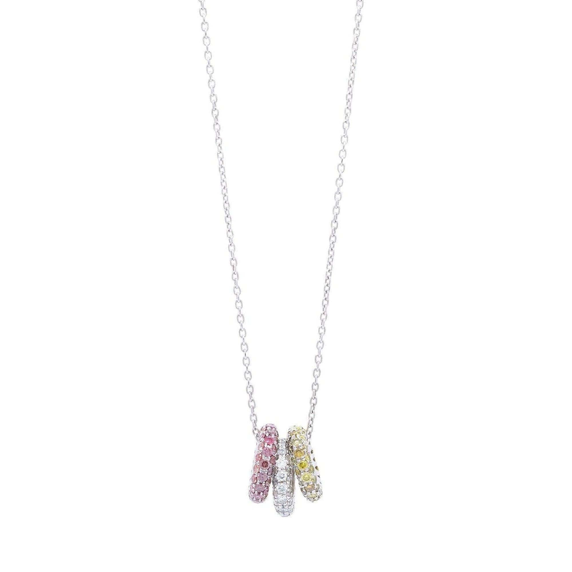 Pave Tri-Color Diamond Triple Circle Pendant Necklace