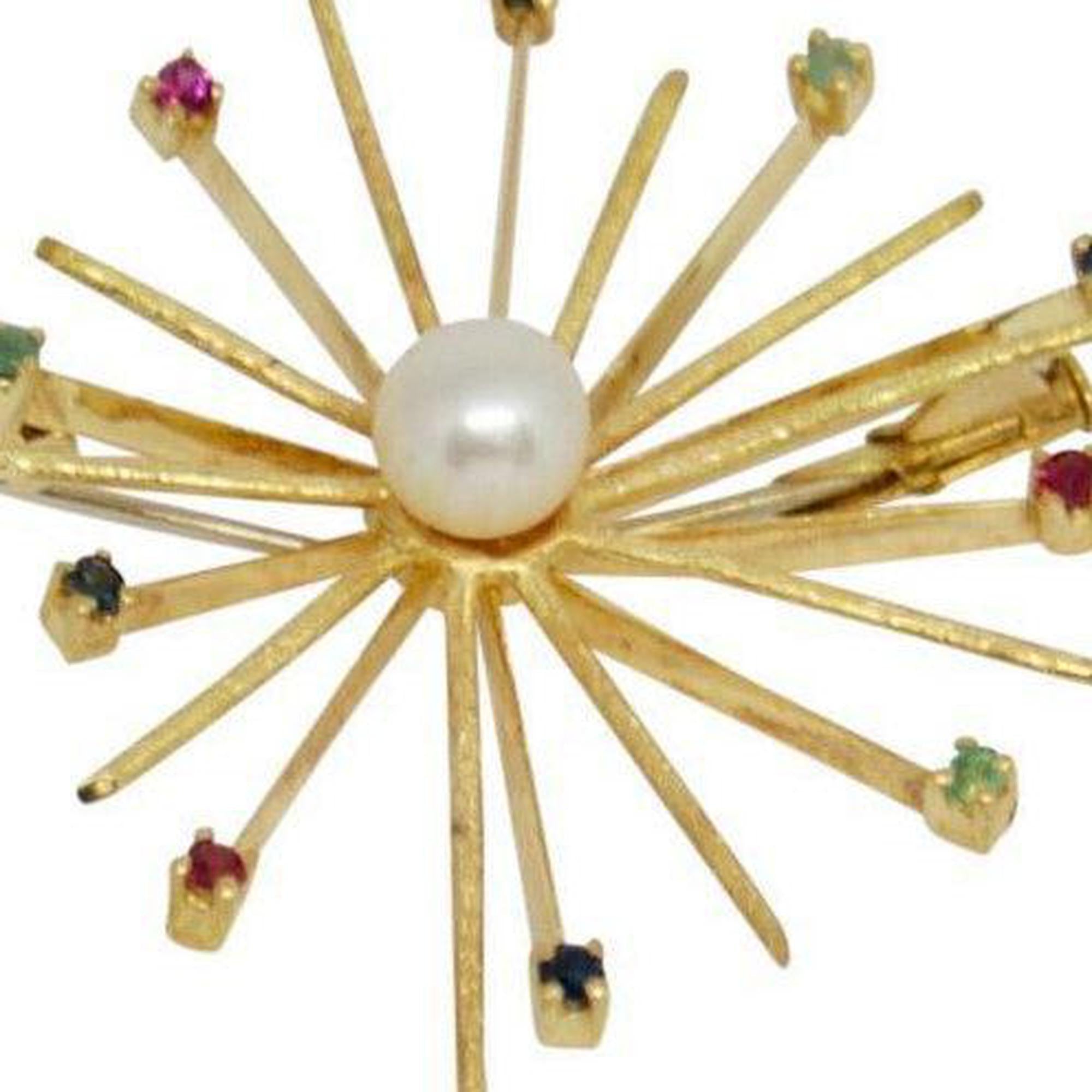 Pearl & Coloured Stone Starburst Brooch