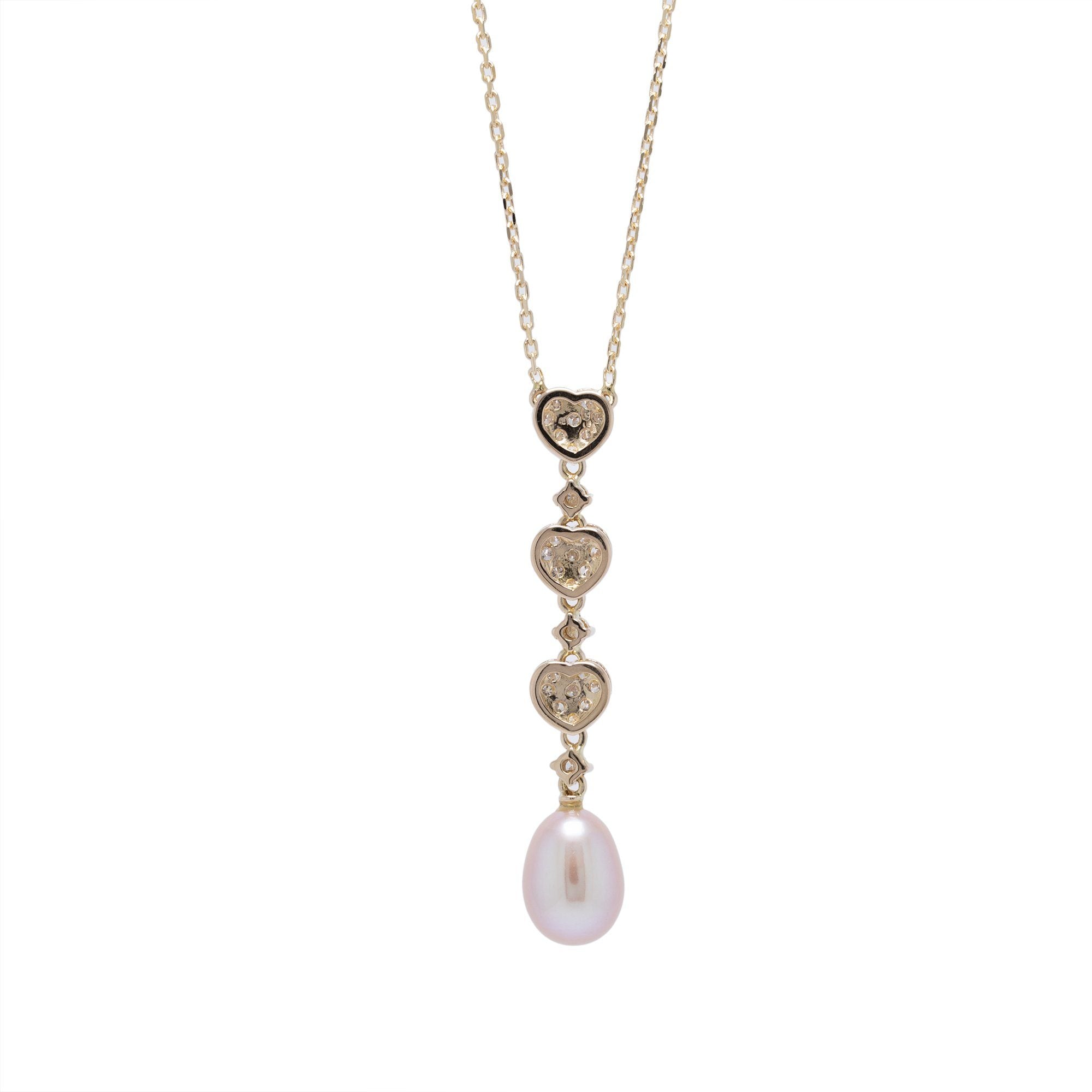 Pearl and Diamond Drop Pendant Necklace