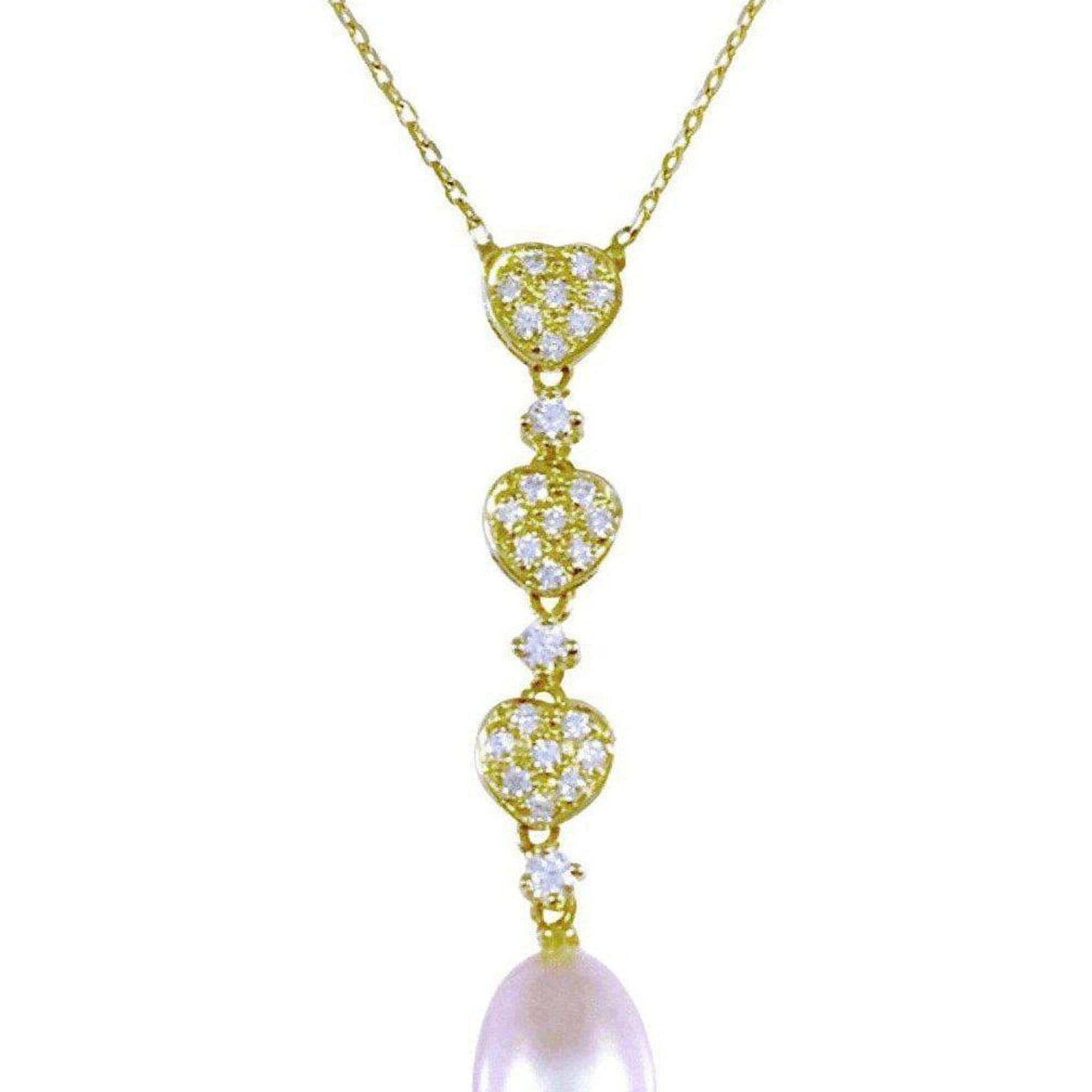 Pearl and Diamond Pendant on a 16" Chain in 18kt Yellow Gold