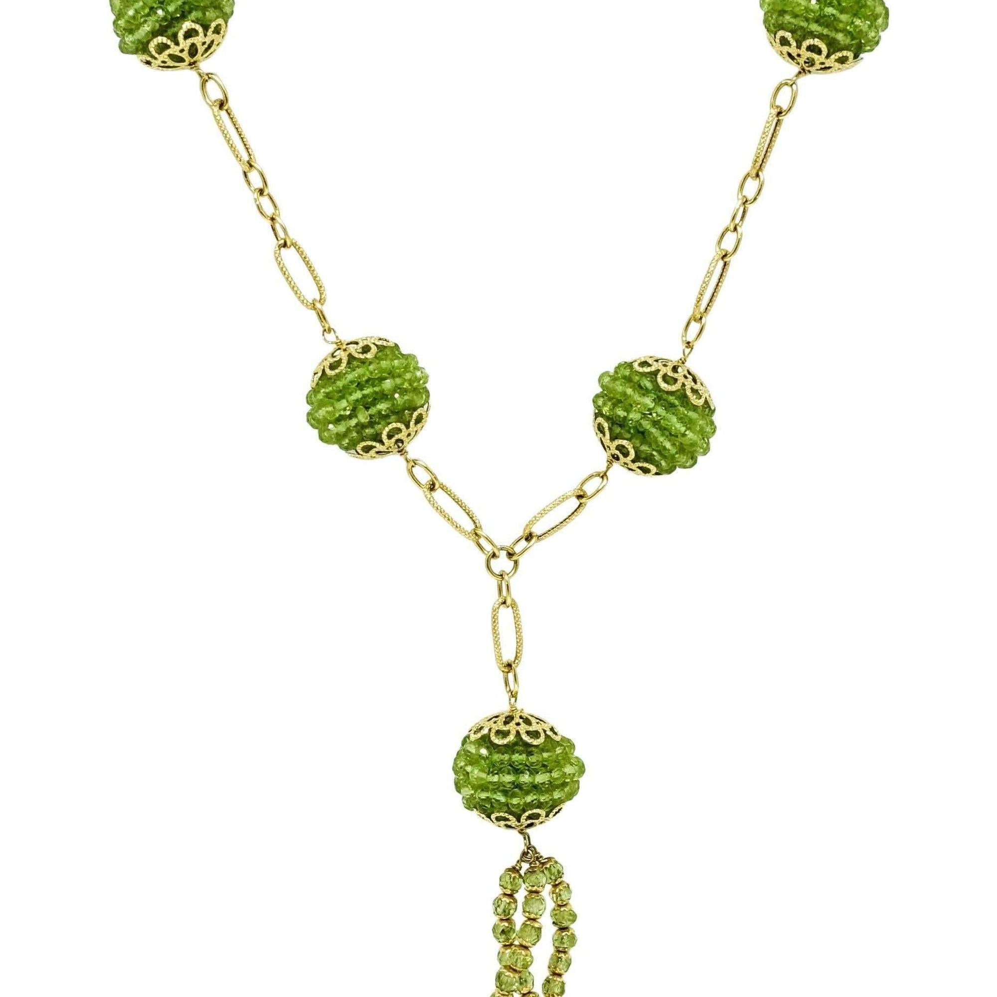 Peridot Bead Lariat Necklace