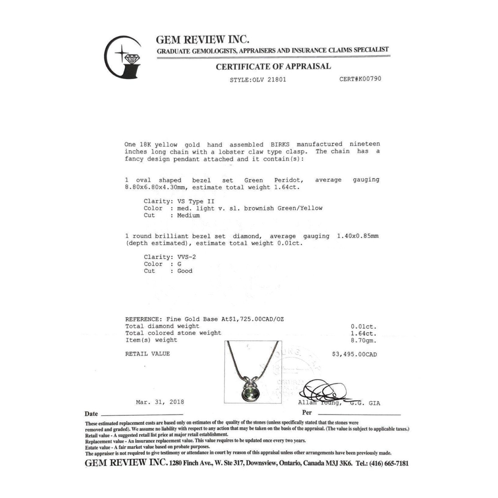 Peridot and Diamond Pendant Necklace