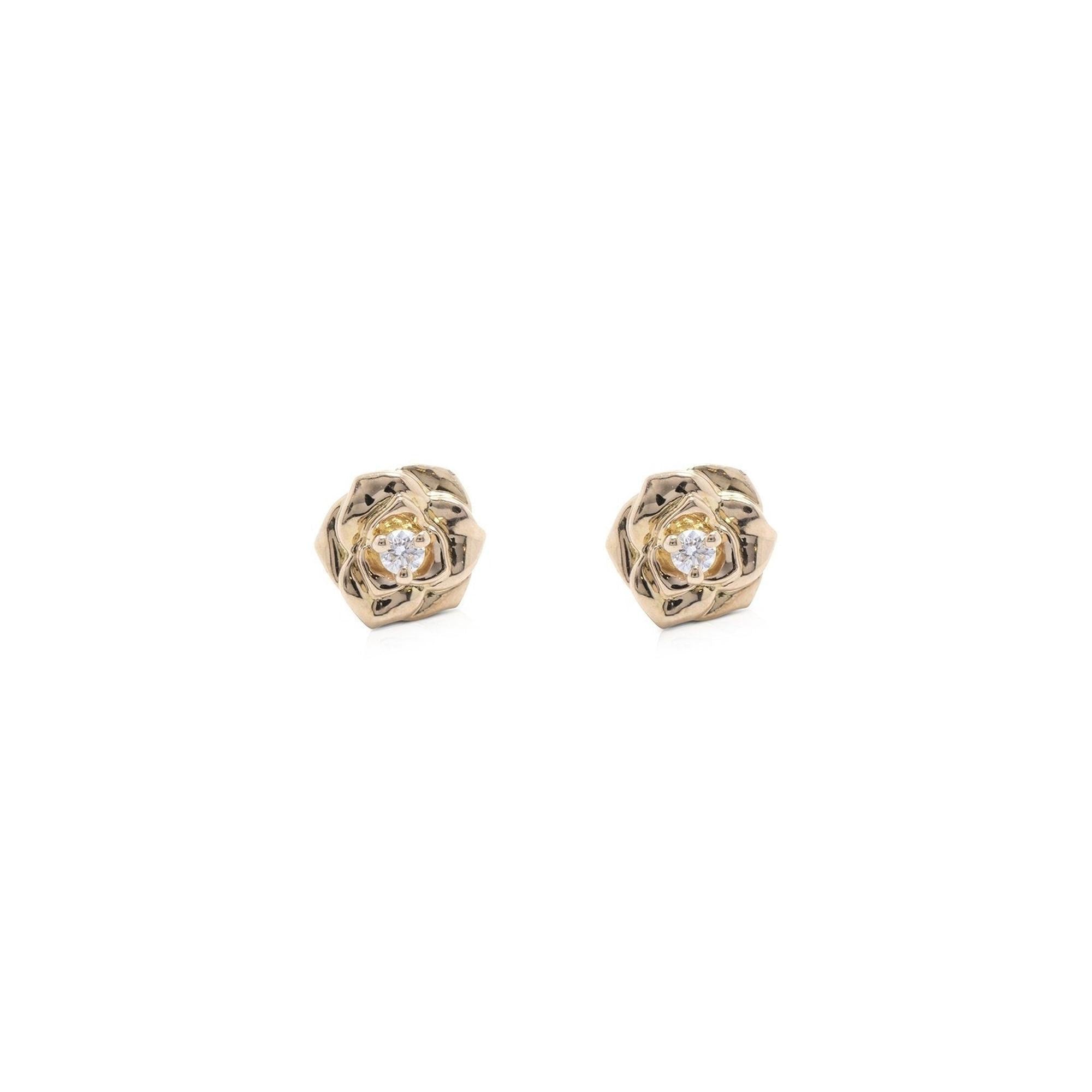 Piaget 18k Rose Gold Diamond Rose Earrings w/ Box