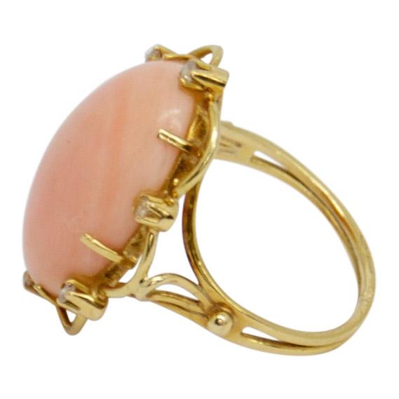 Pink Coral and Diamond Ring