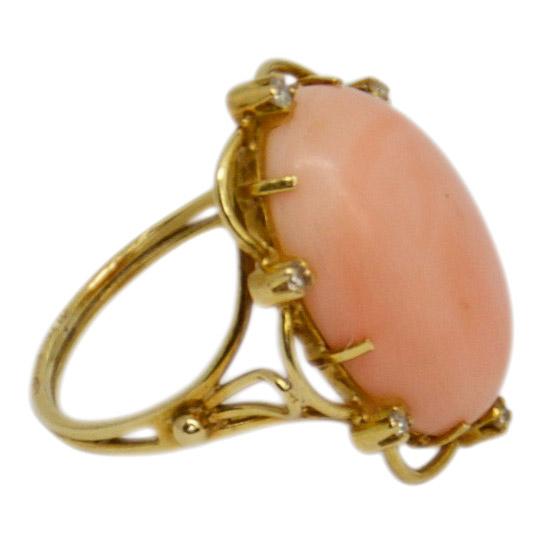 Pink Coral and Diamond Ring