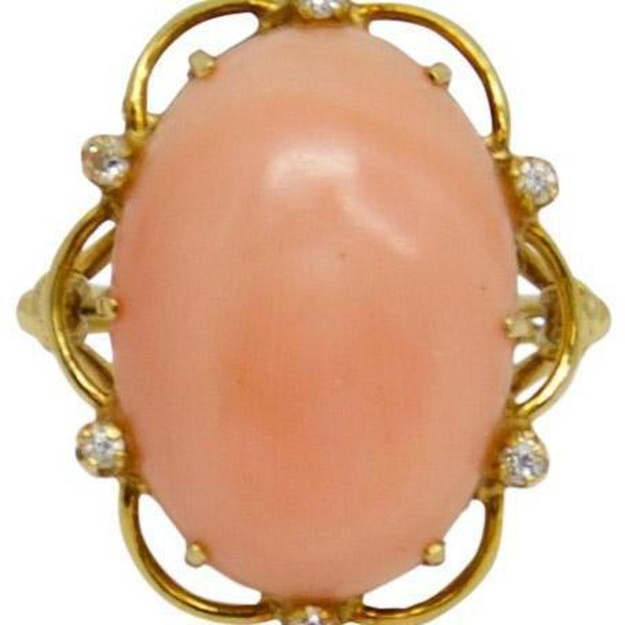 Pink Coral and Diamond Ring