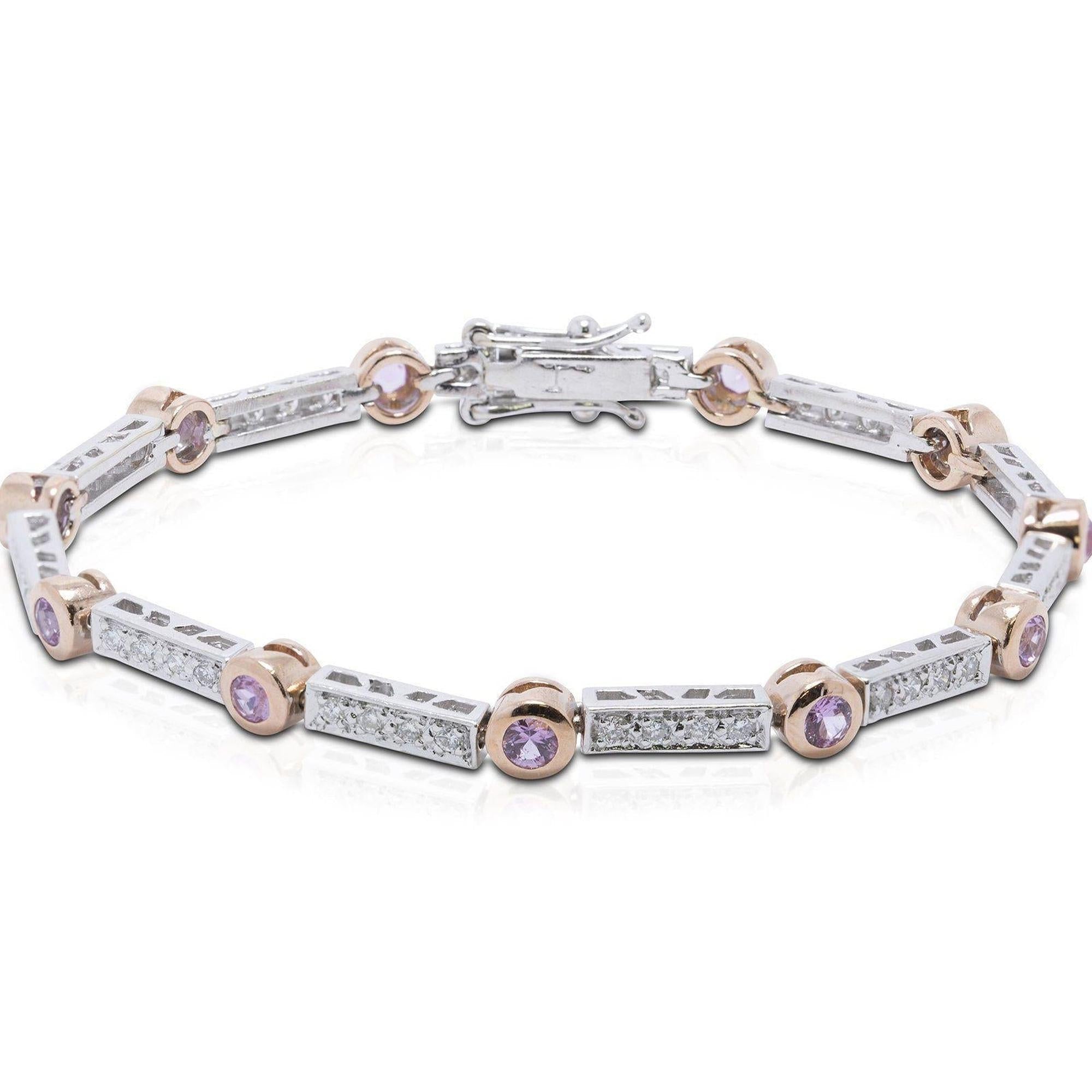 Pink Sapphire and Diamond Two-Tone Bracelet