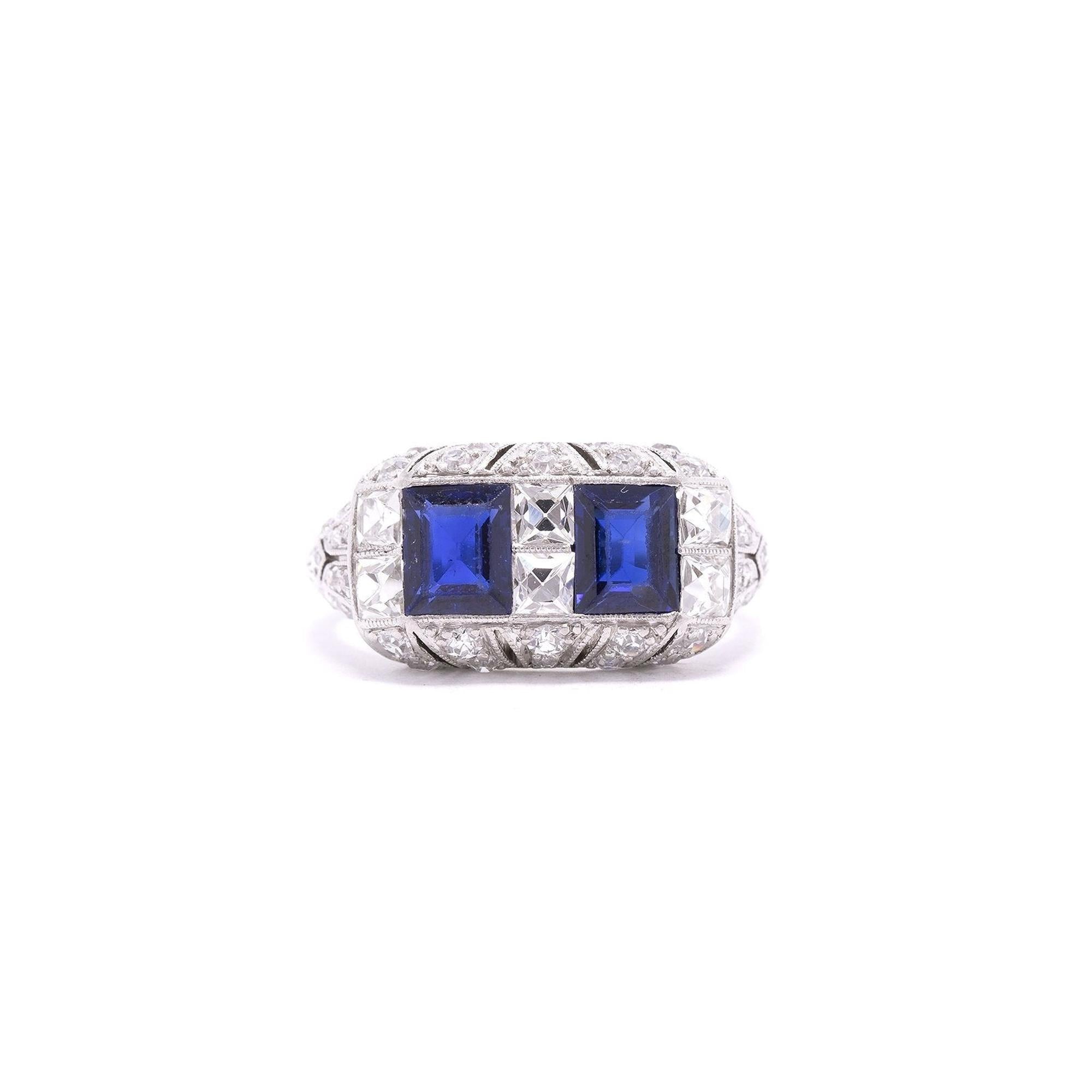 Platinum Blue Sapphire & Diamond Ring