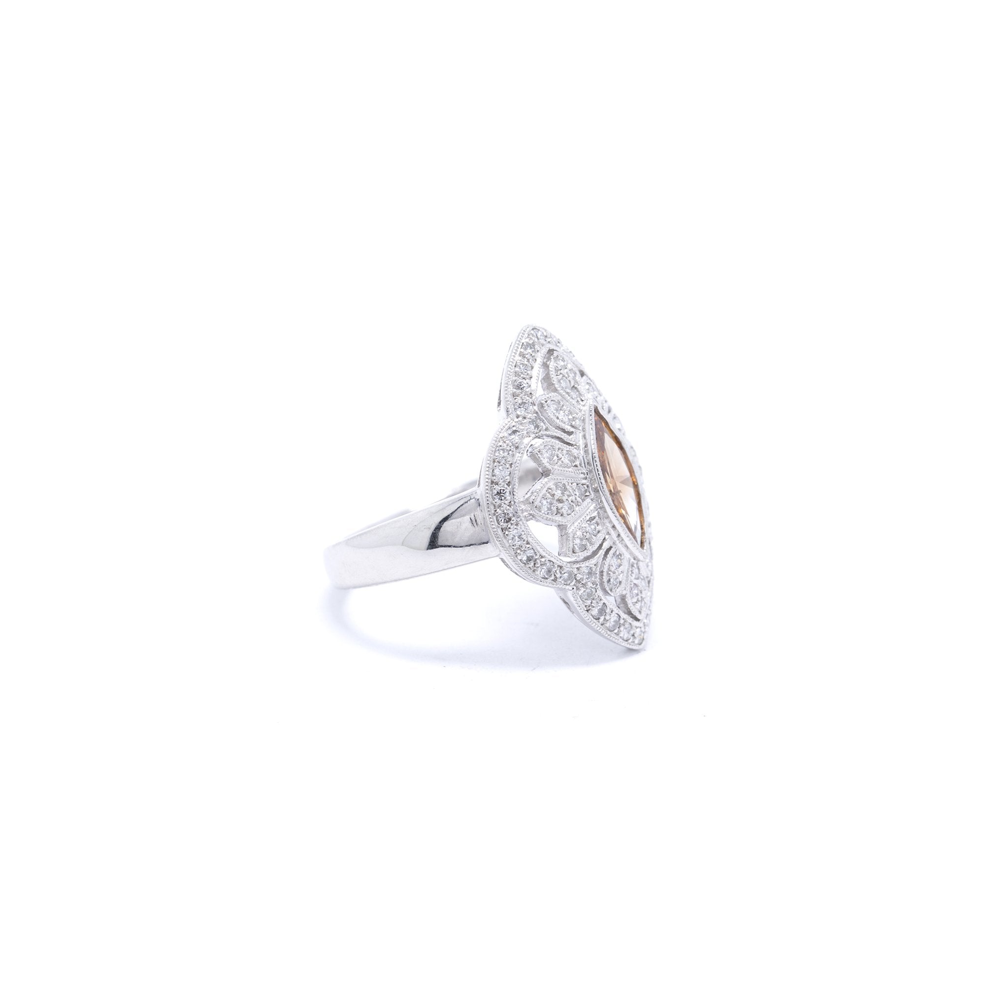 Platinum Champagne and White Diamond Ring