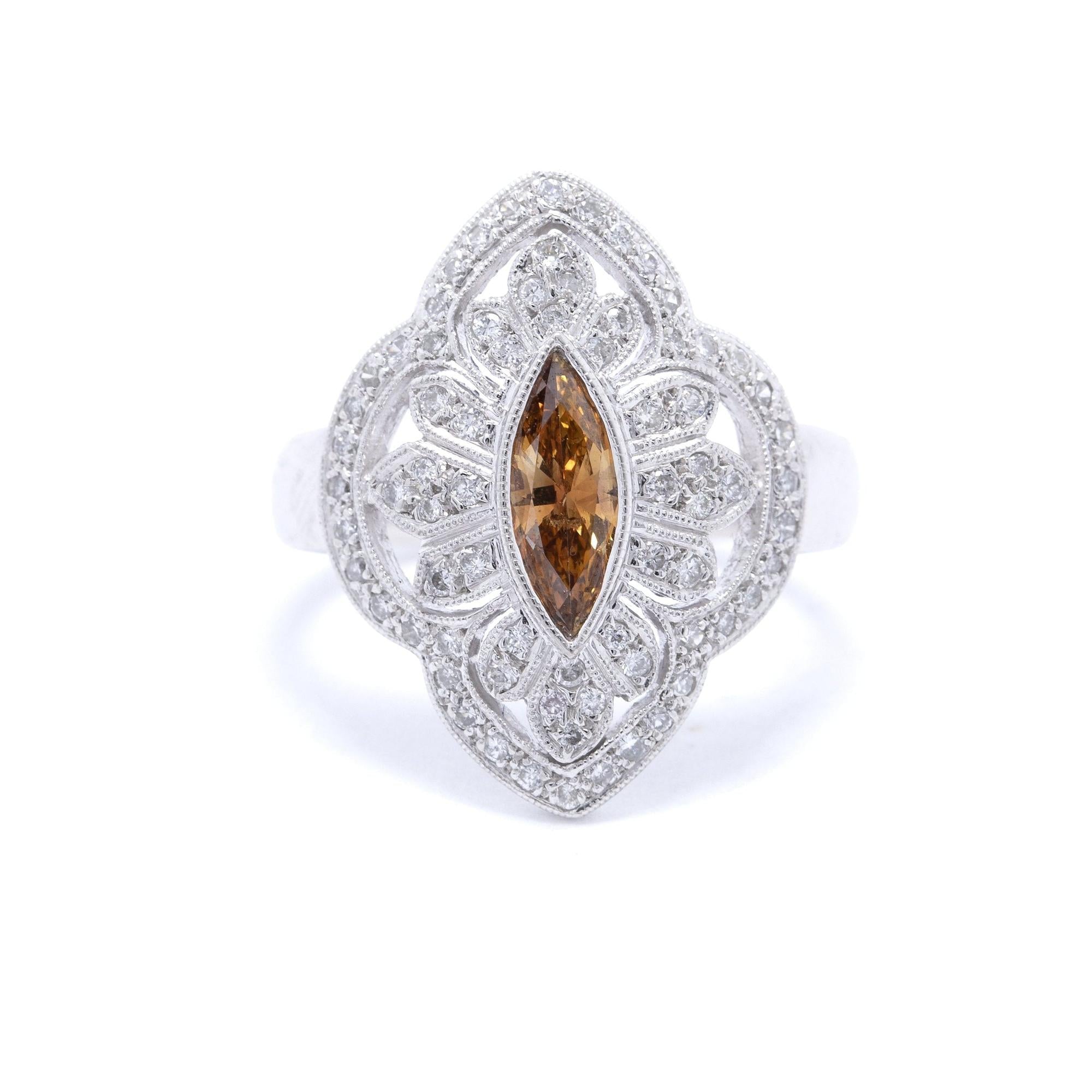 Platinum Champagne and White Diamond Ring