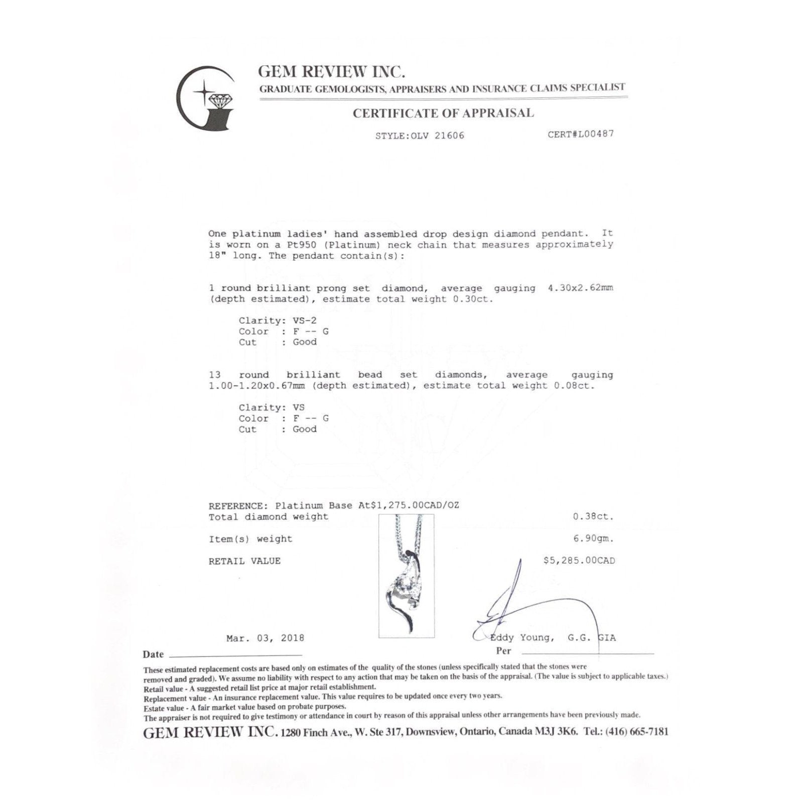 Platinum Drop Diamond Necklace