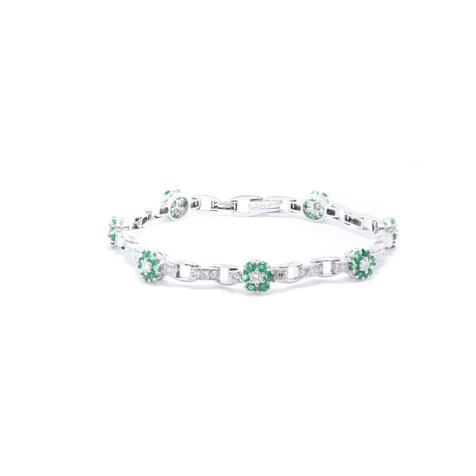 Platinum Emerald & Diamond Link Bracelet