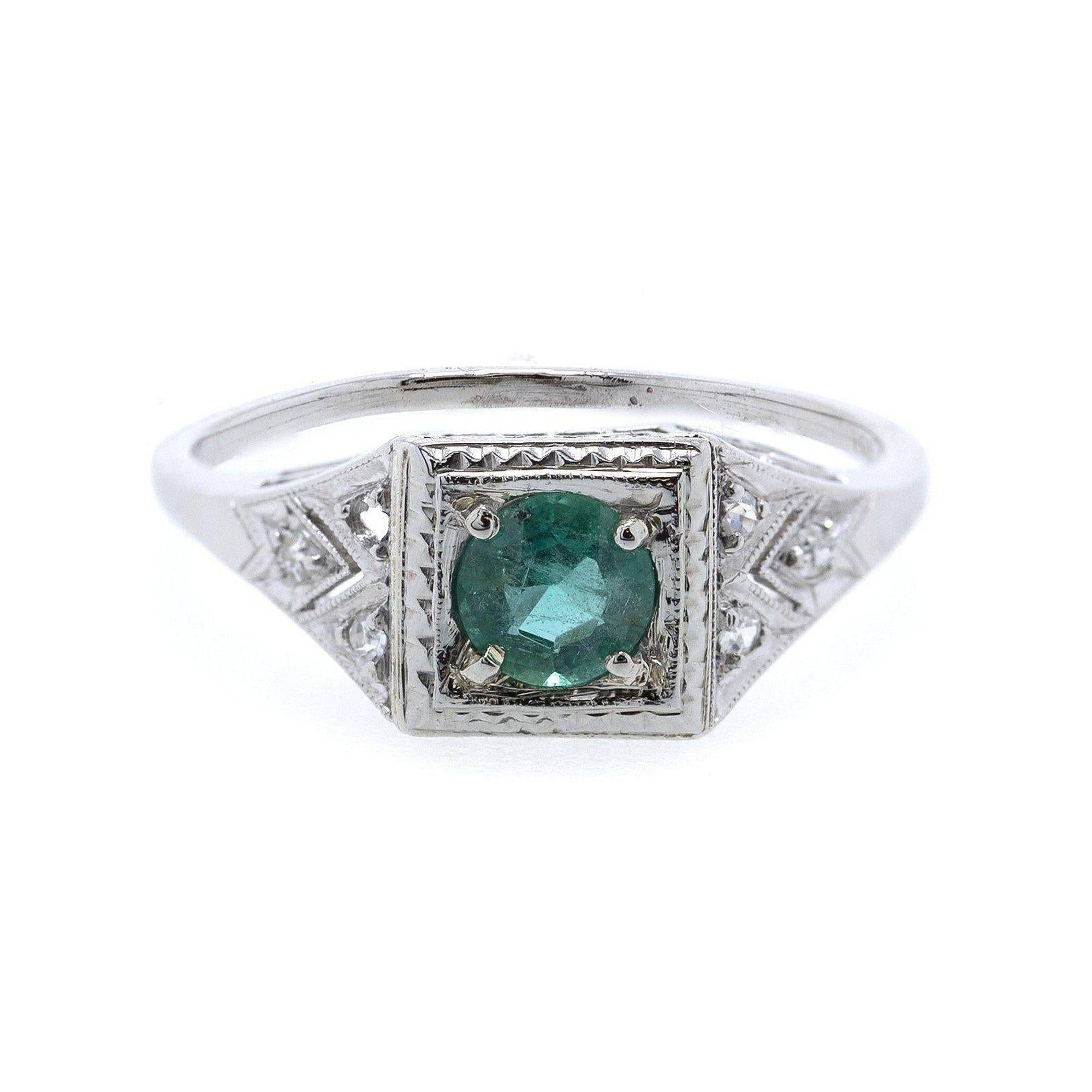 Platinum Emerald and Diamond Ring
