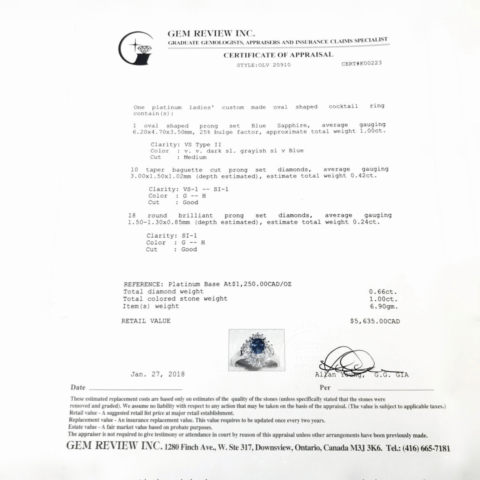 Platinum Oval Shaped Sapphire and Diamond Cocktail Ring