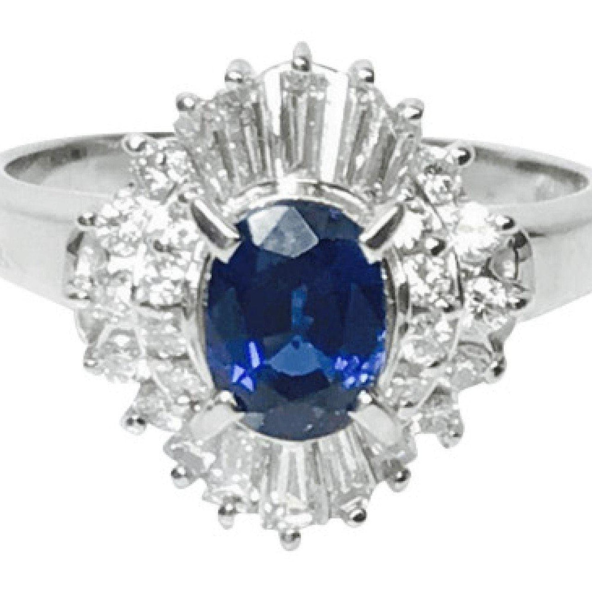Platinum Oval Shaped Sapphire and Diamond Cocktail Ring