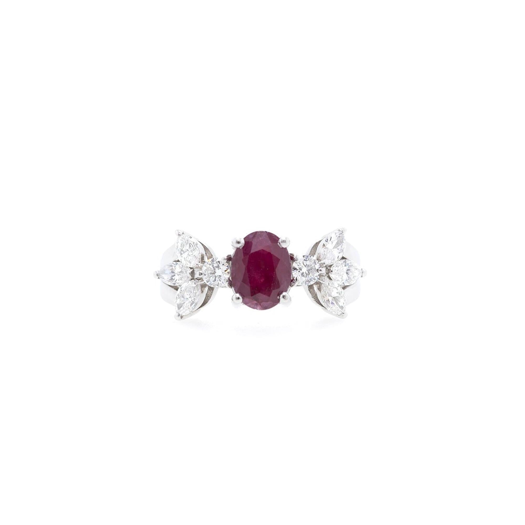 Platinum Ruby and Diamond Cocktail Ring