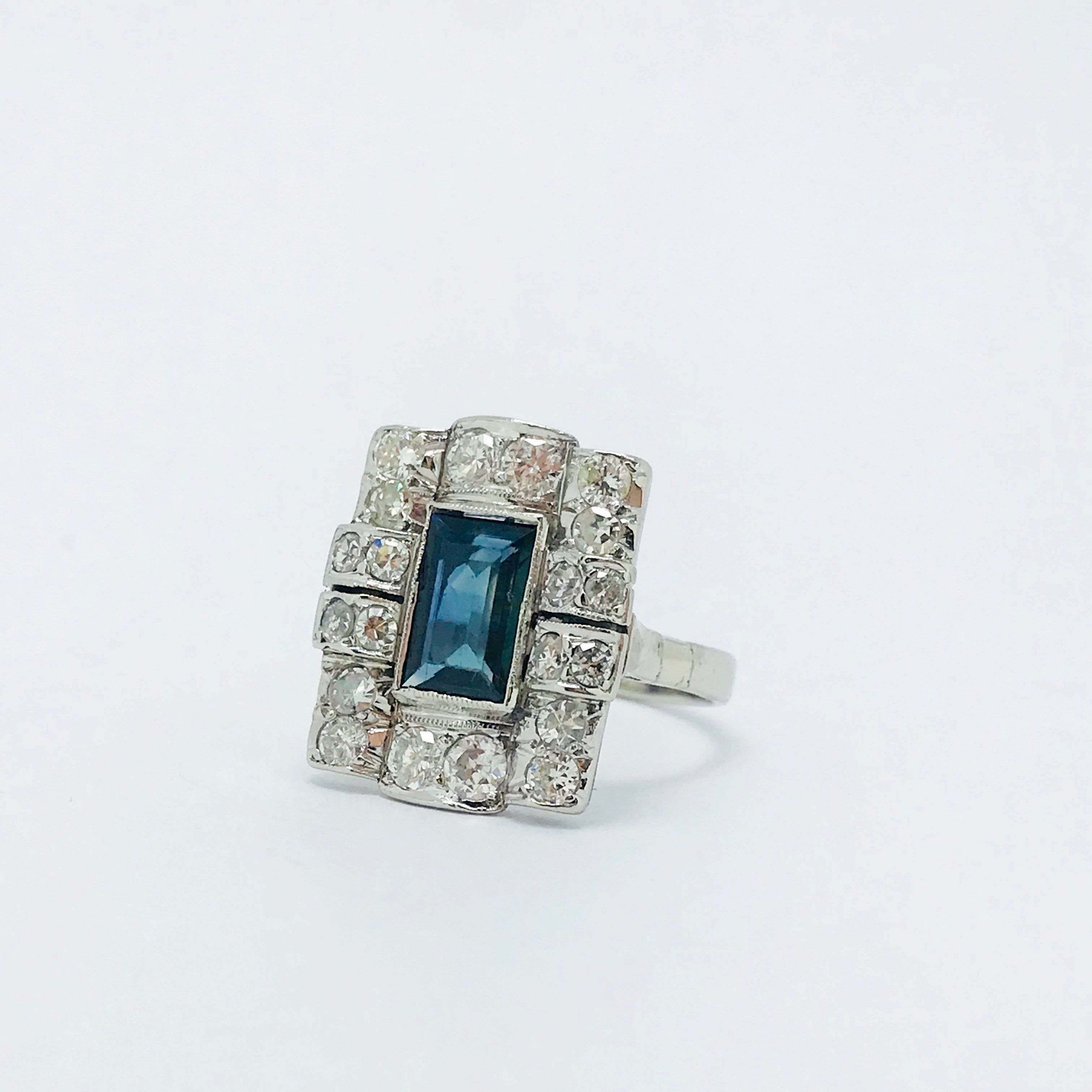 Platinum Sapphire and Diamond Ring