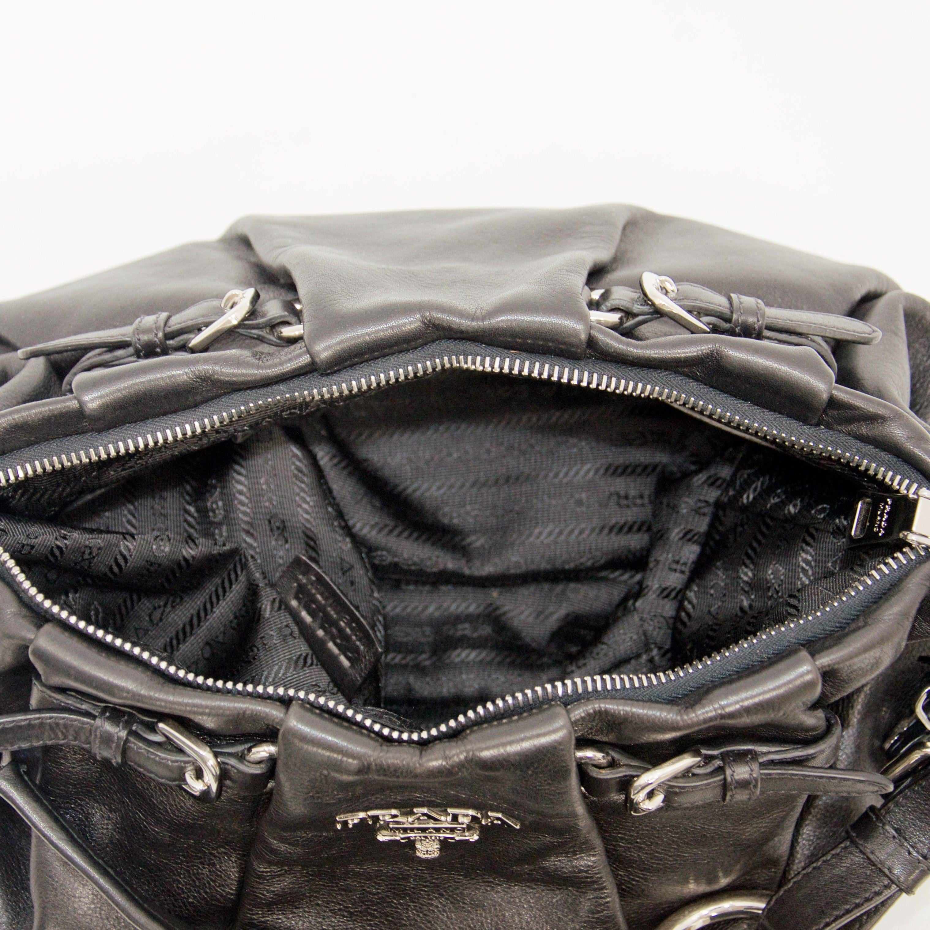 Prada Black Buckle Pleated Hobo