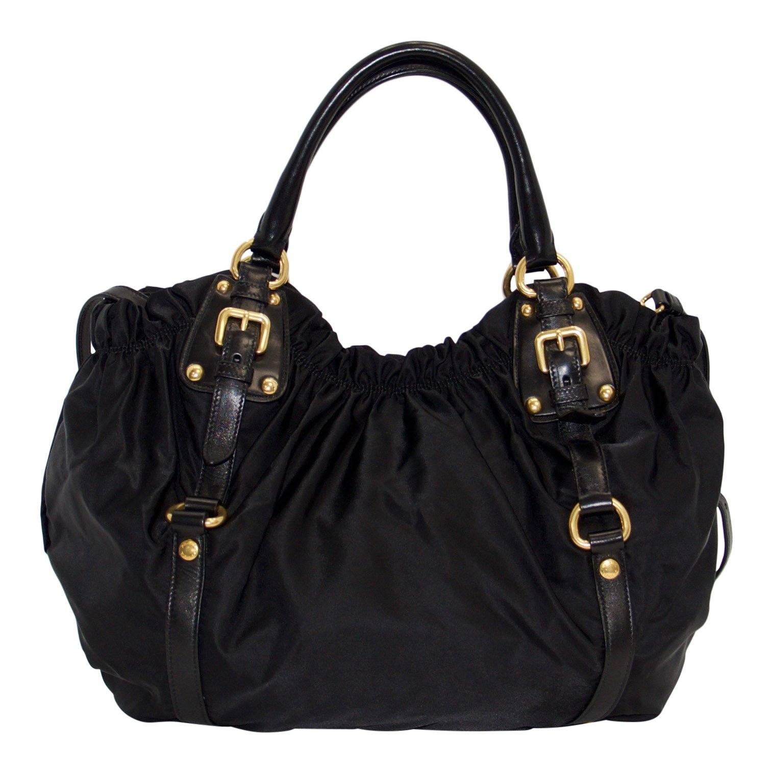 Prada Black Nylon Jacquard Two Way Handbag