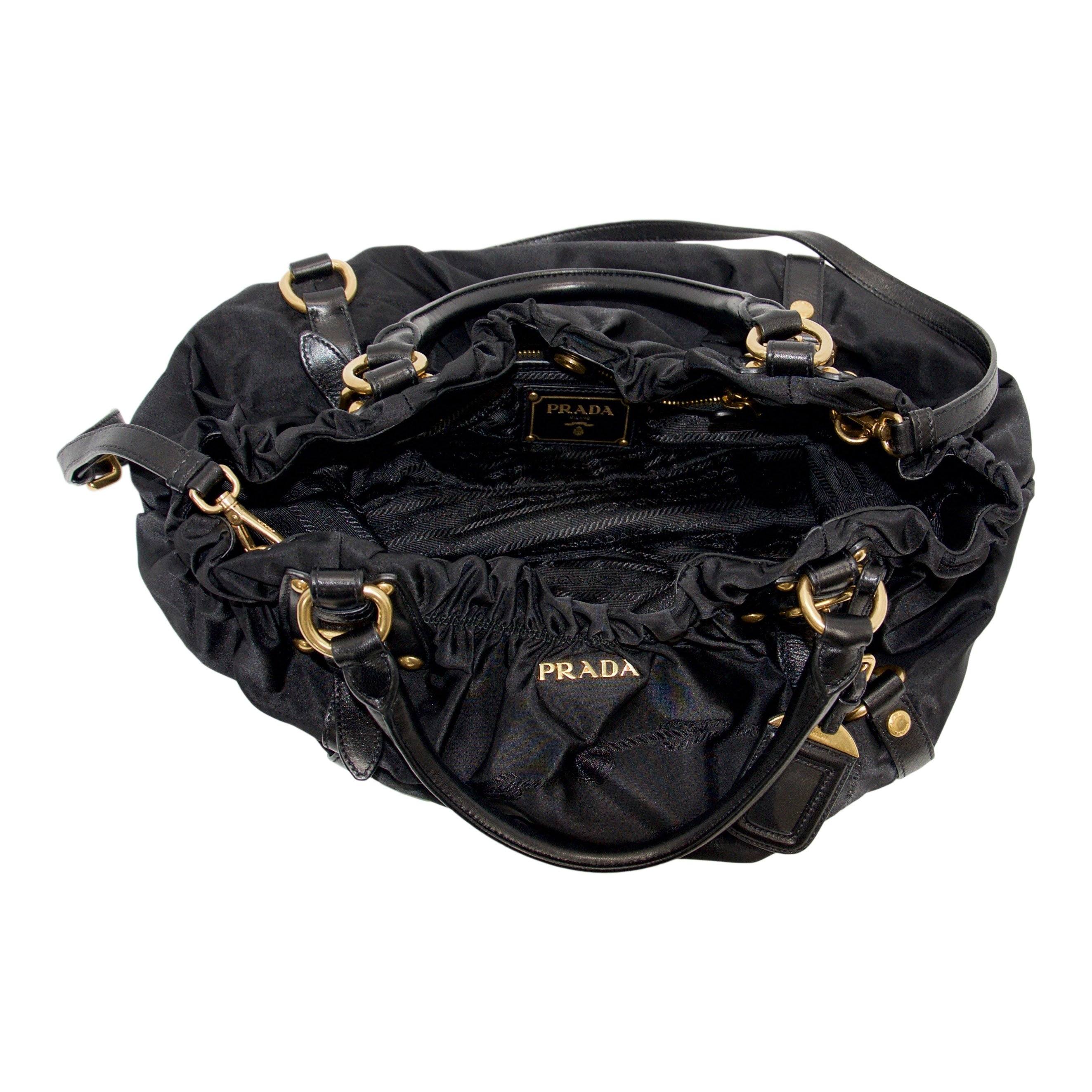 Prada Black Nylon Jacquard Two Way Handbag