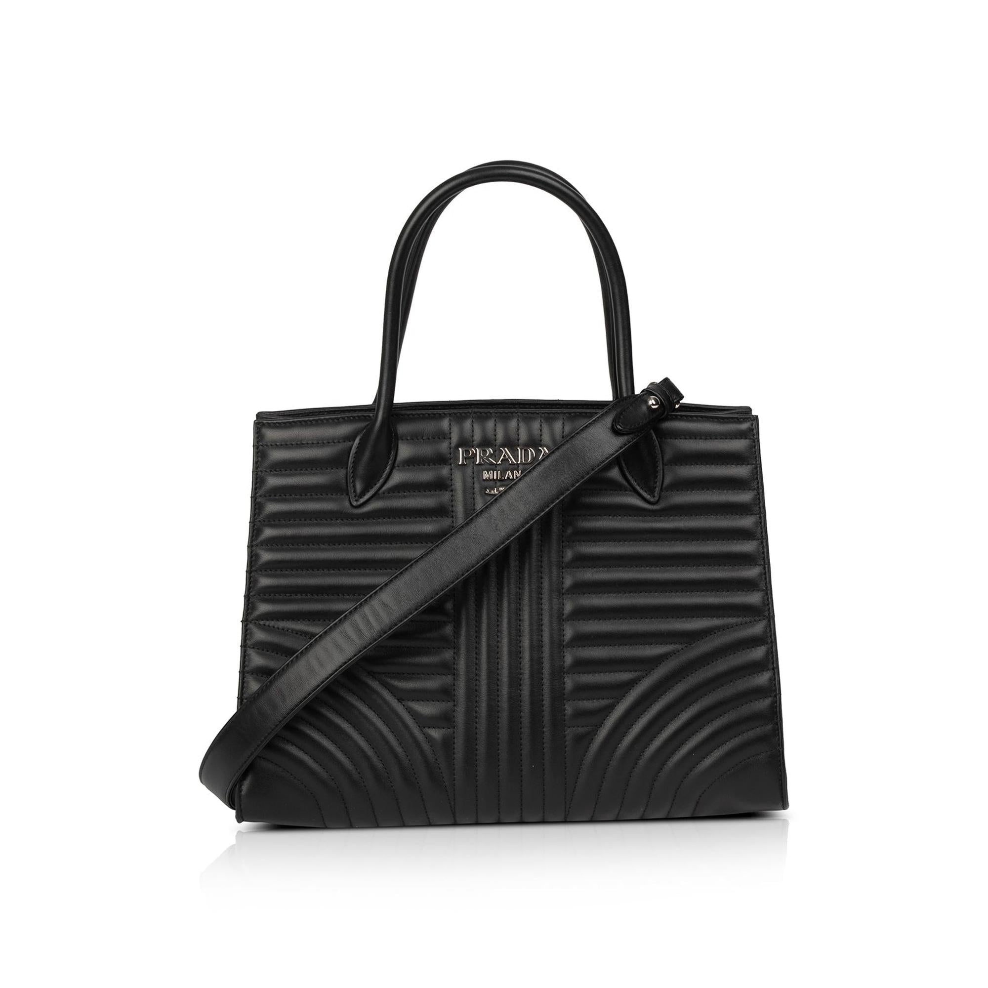 Prada Black Soft Calf Impunture Diagramme Tote w/ Box