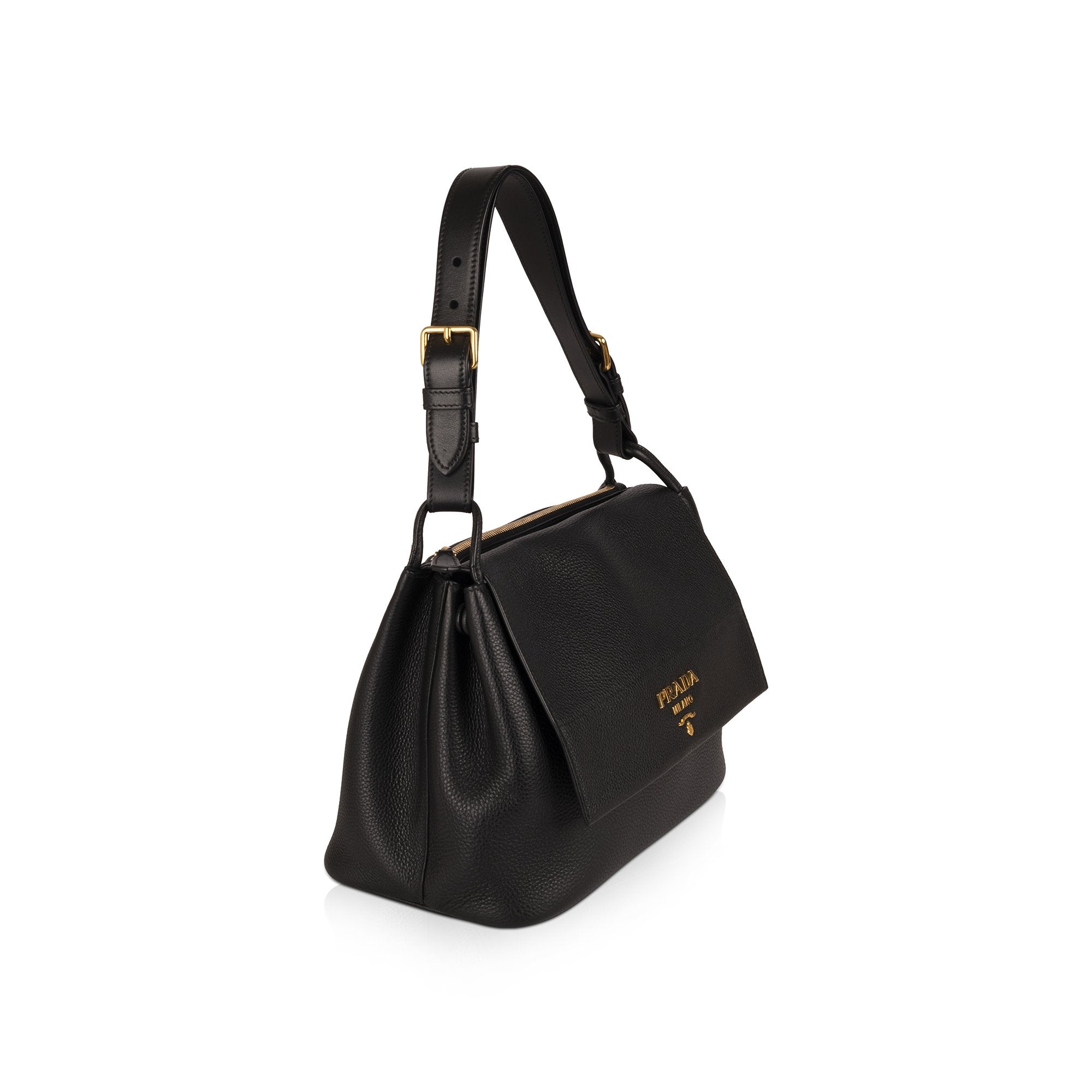 Prada Black Vitello Daino Shoulder Bag w/ Strap