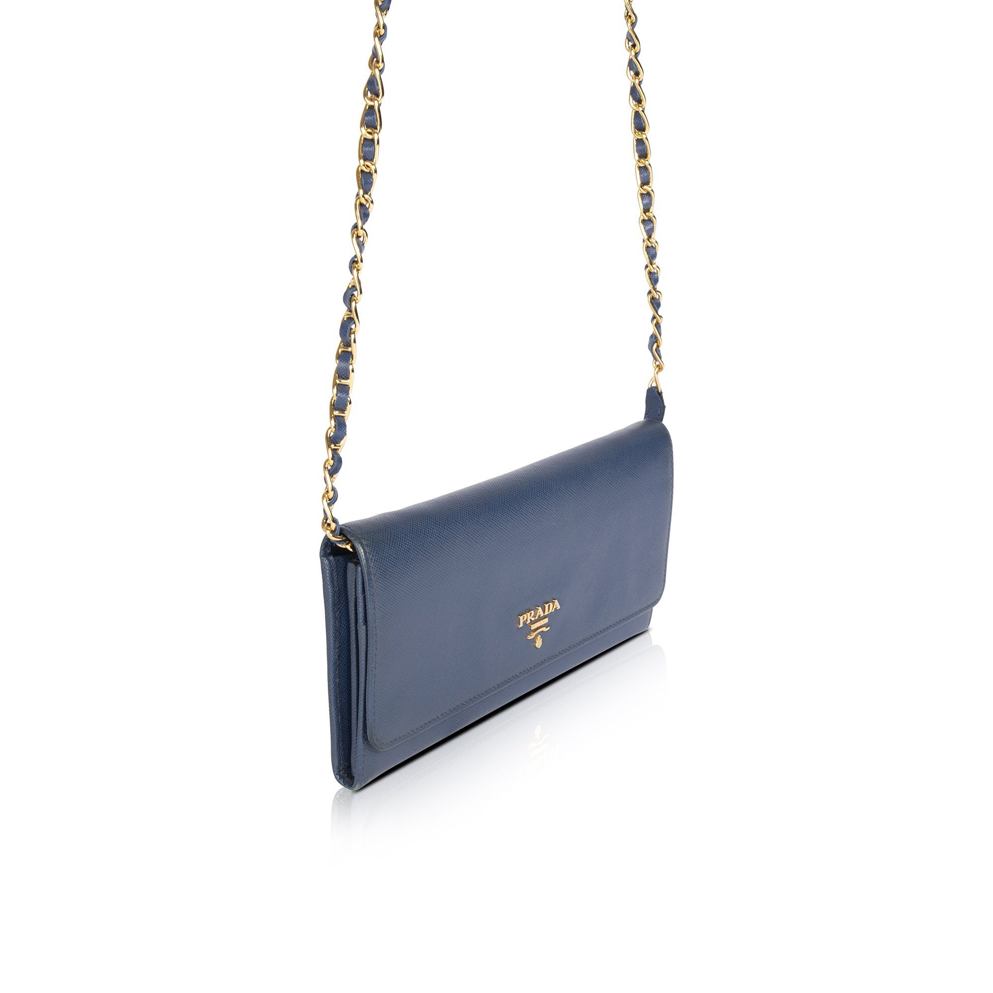 Prada Blue Saffiano Wallet on Chain