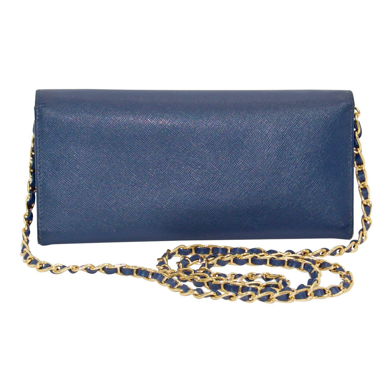 Prada Blue Saffiano Wallet on Chain