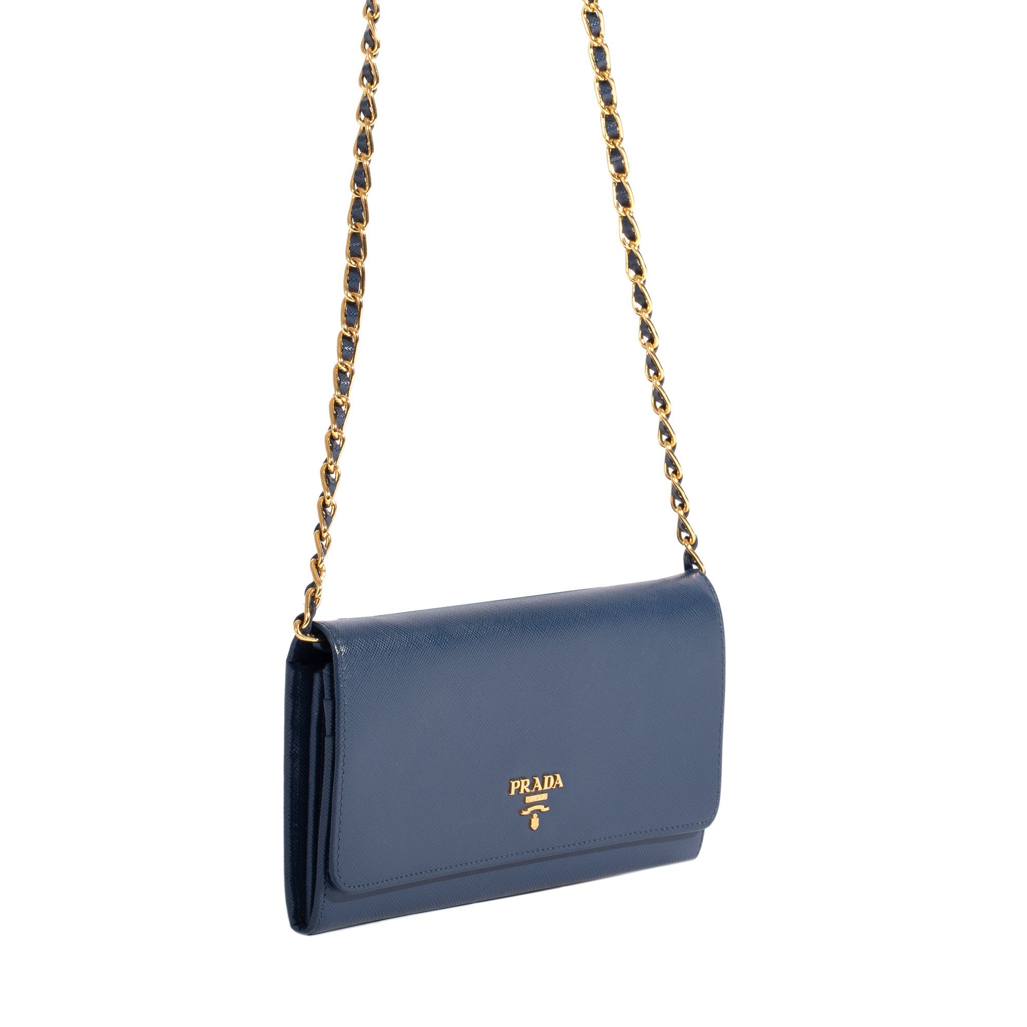 Prada Blue Saffiano Wallet on Chain