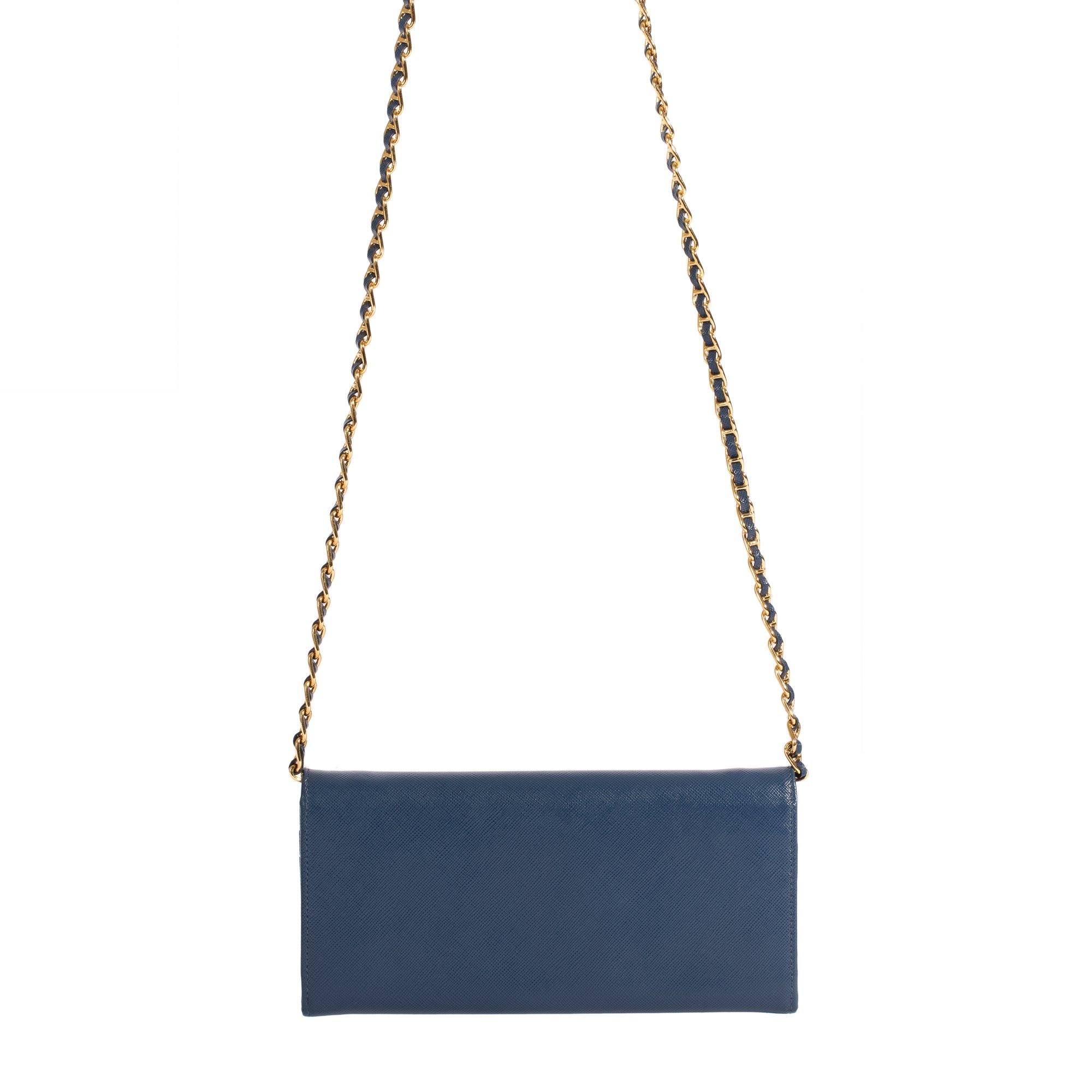 Prada Blue Saffiano Wallet on Chain
