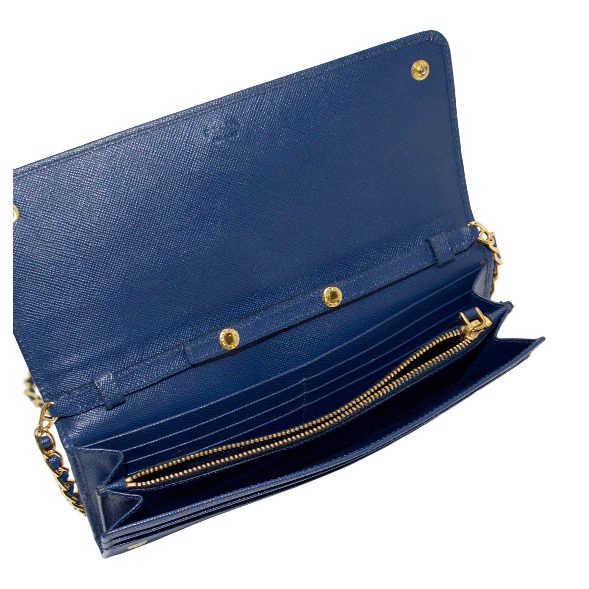 Prada Blue Saffiano Wallet on Chain