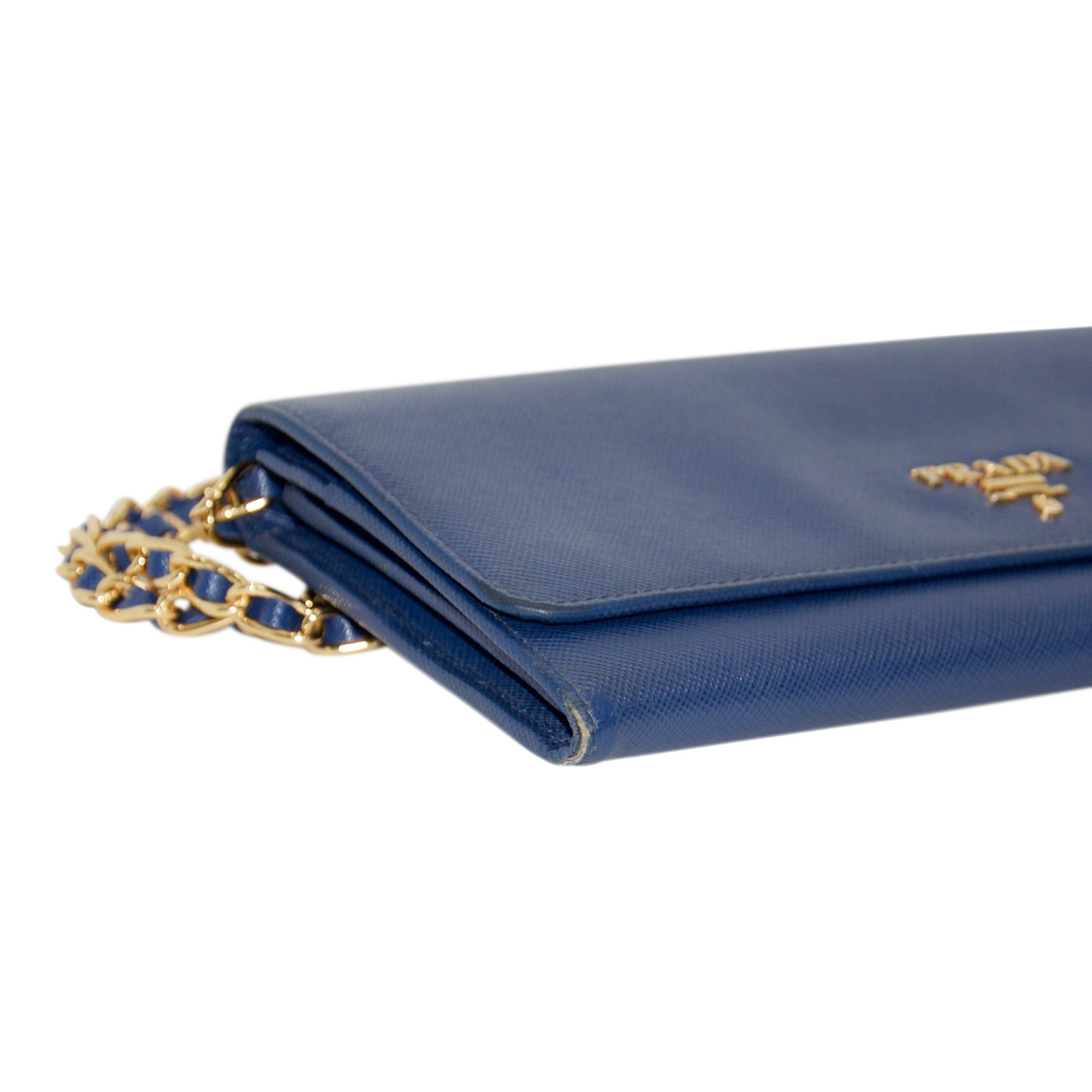 Prada Blue Saffiano Wallet on Chain