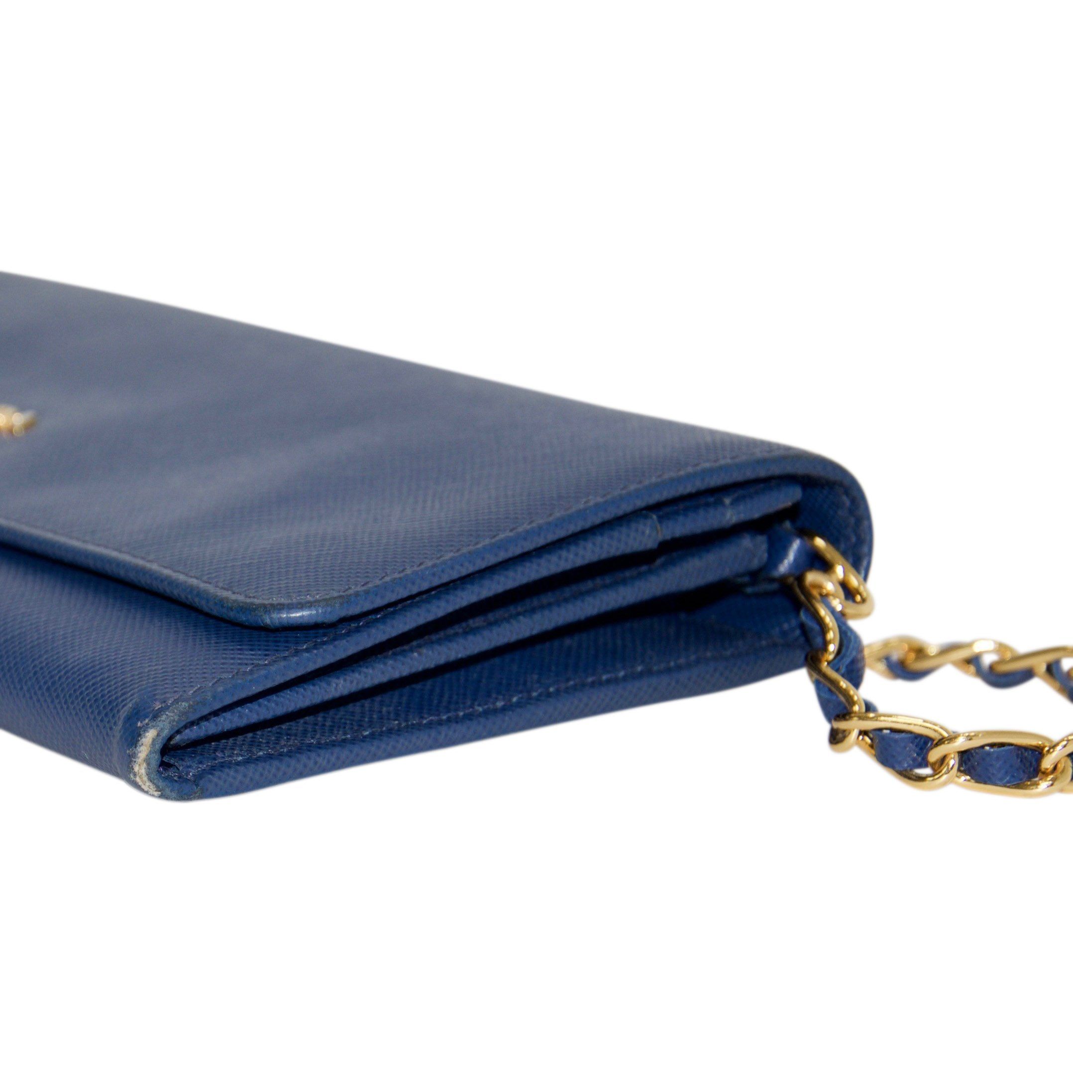 Prada Blue Saffiano Wallet on Chain