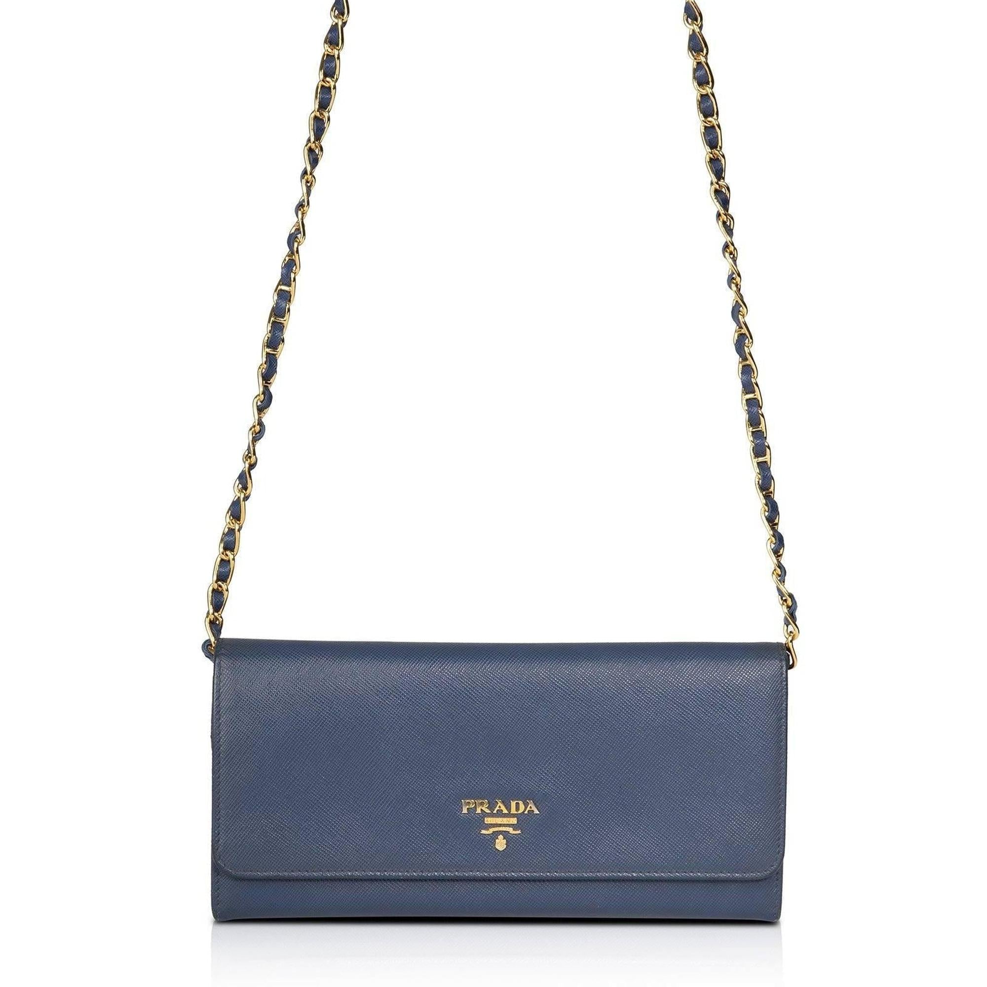 Prada Blue Saffiano Wallet on Chain