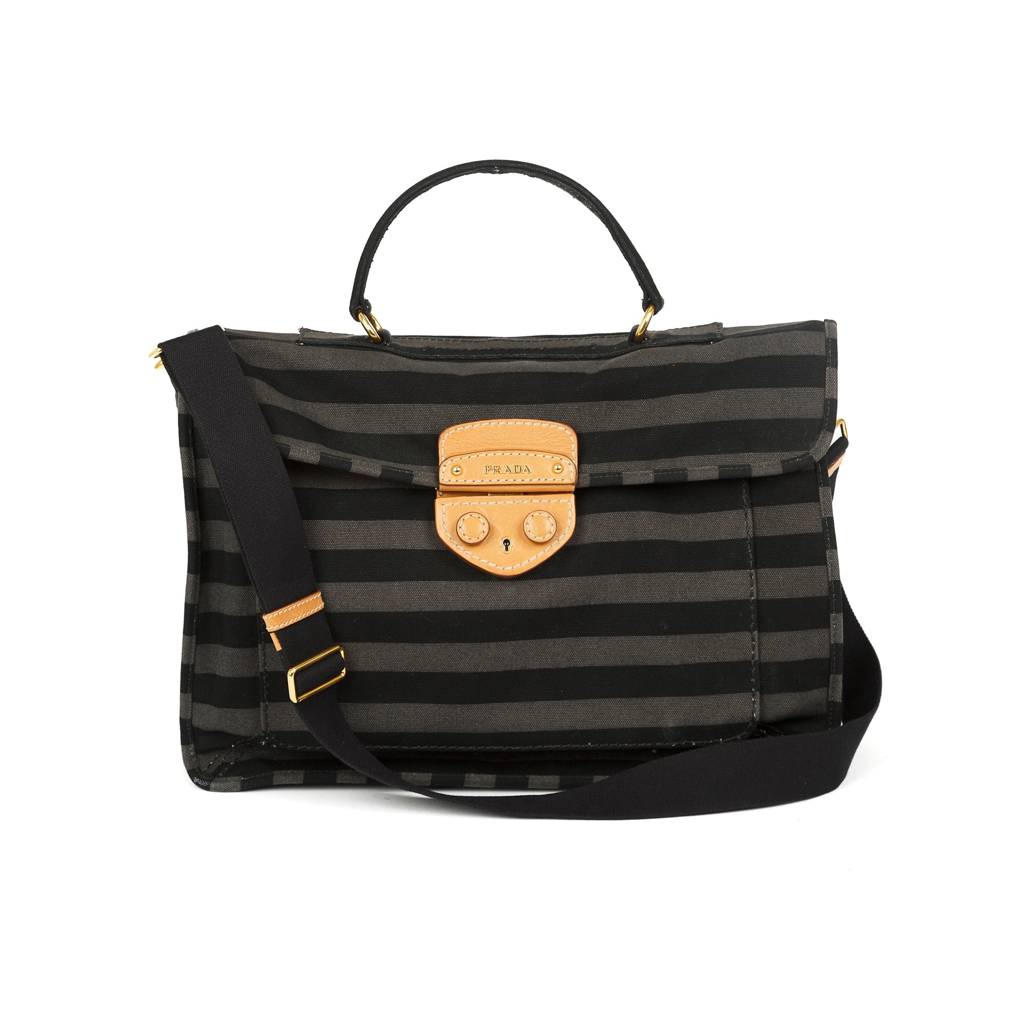 Prada Canapa Stripe Messenger Bag w/ Strap