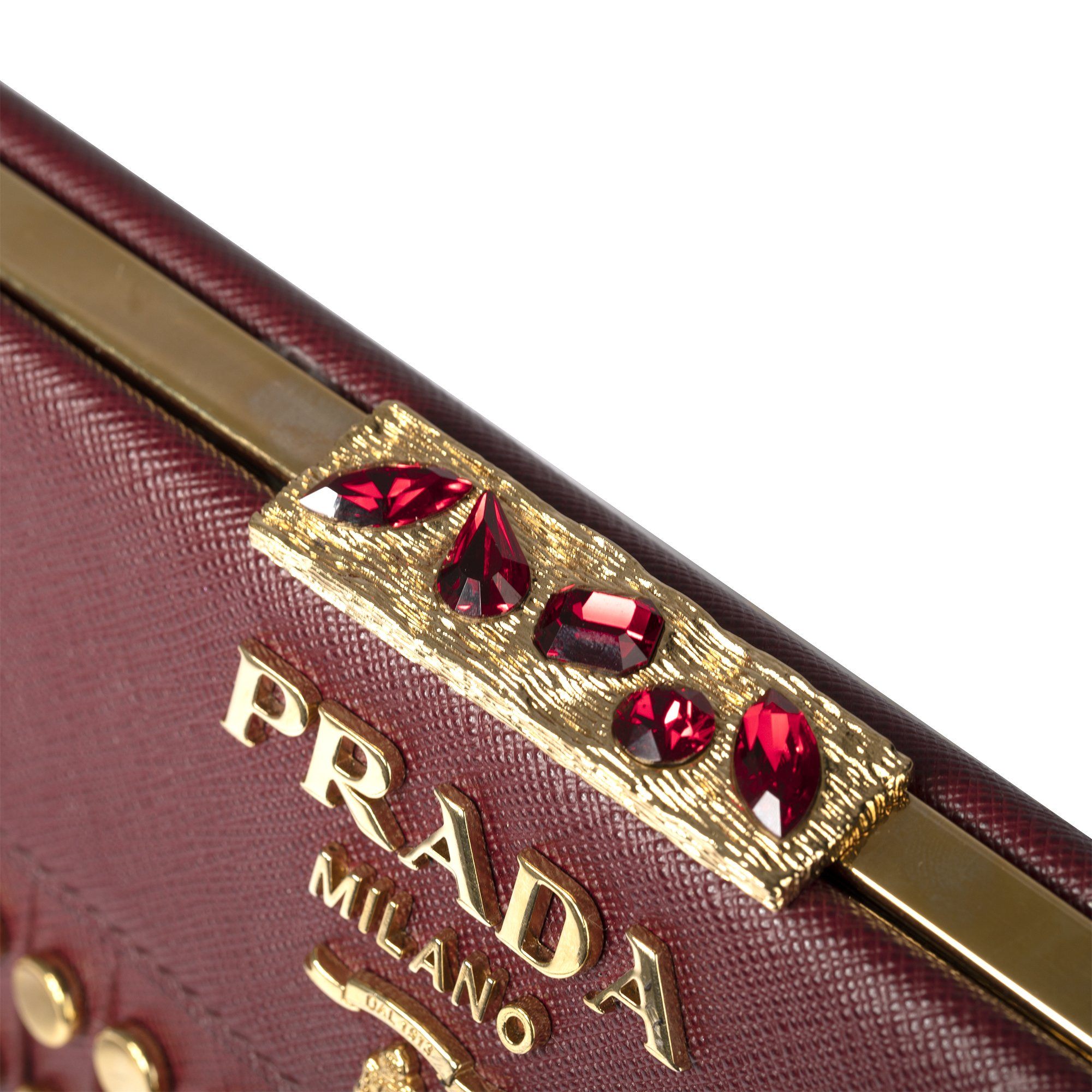 Prada Cerise Saffiano Lux Studded Idol Shoulder Bag
