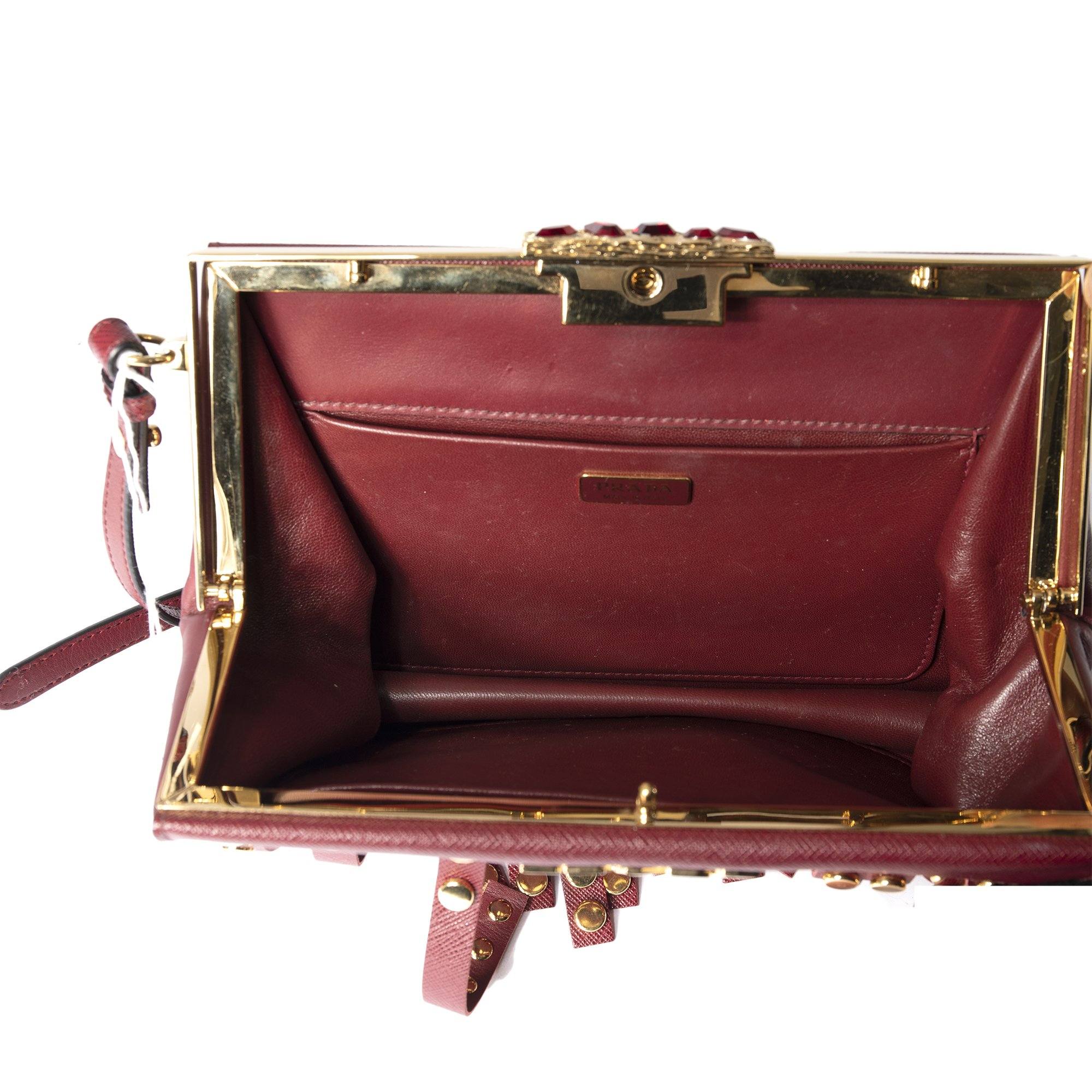 Prada Cerise Saffiano Lux Studded Idol Shoulder Bag