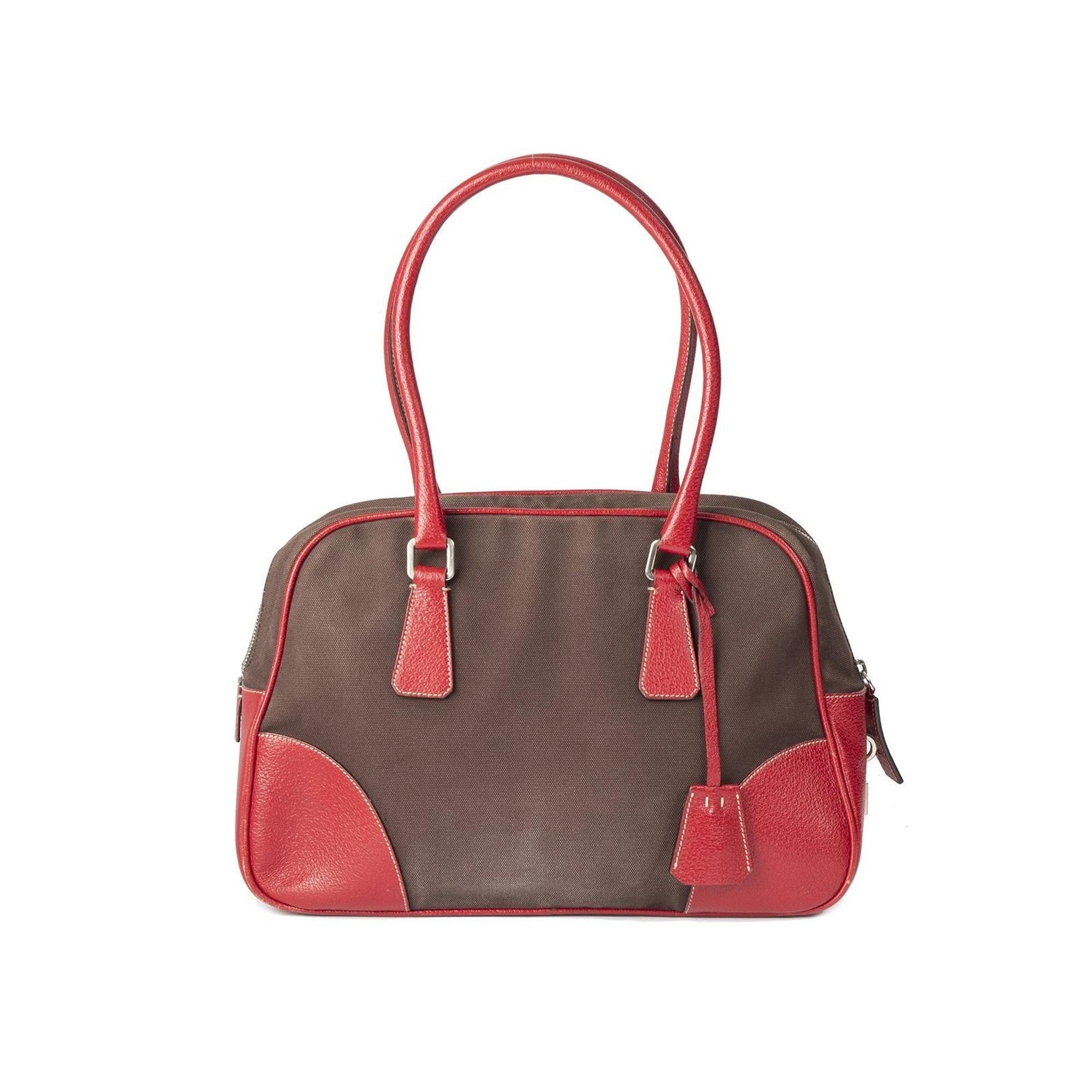 Prada Cinghiale-Trimmed Canapa Bowler Bag