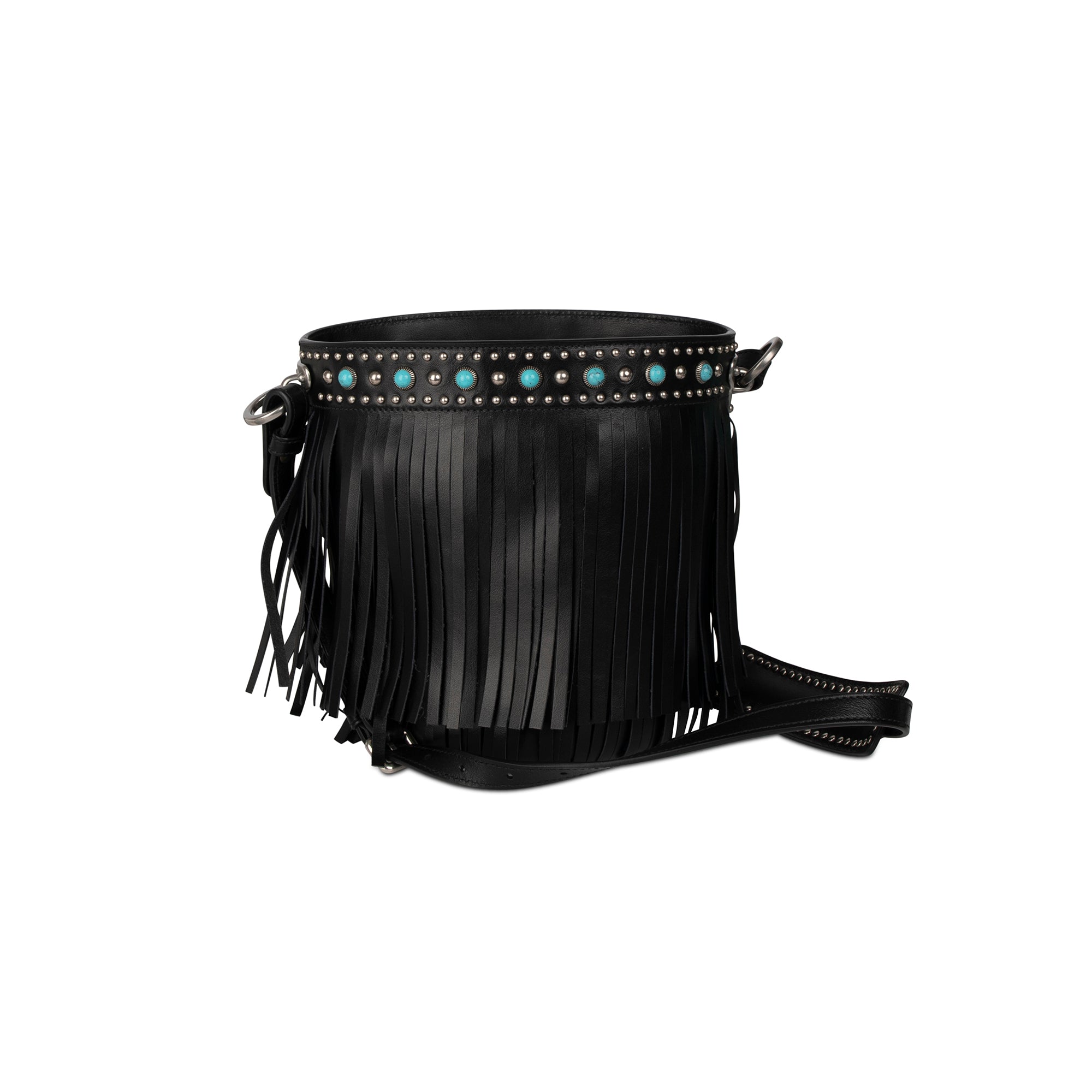 Prada Fringe Embellished City Calf Folk Bucket Bag