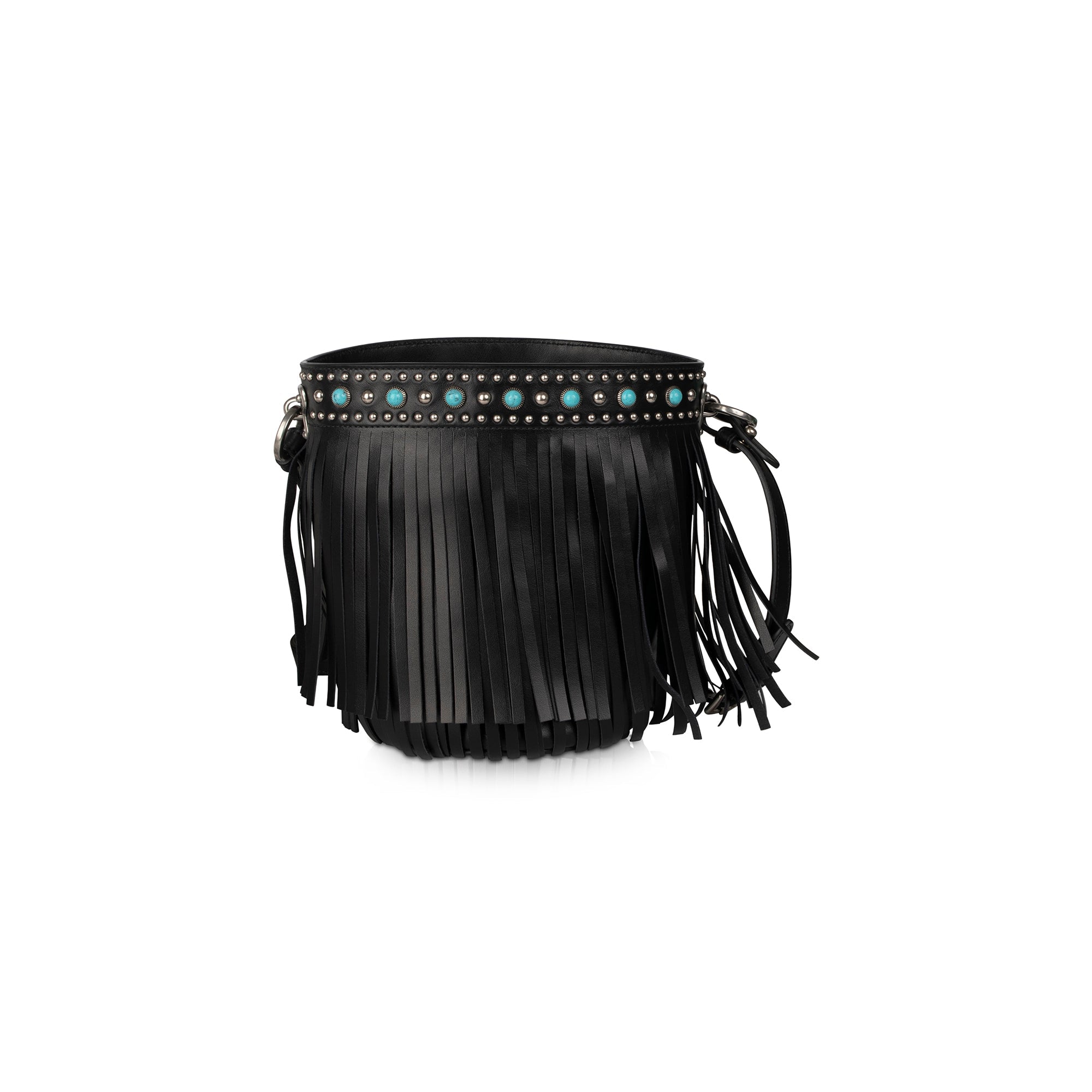 Prada Fringe Embellished City Calf Folk Bucket Bag