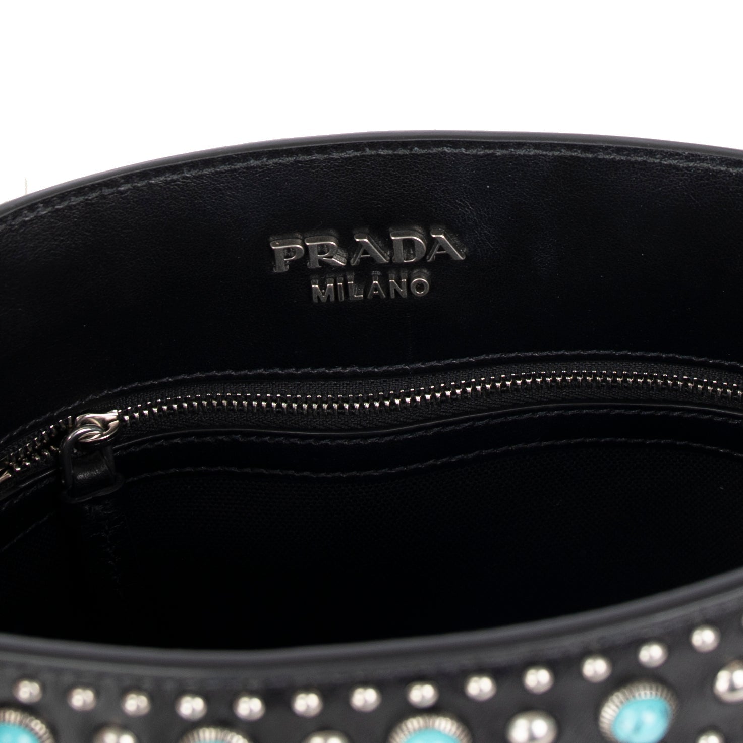 Prada Fringe Embellished City Calf Folk Bucket Bag