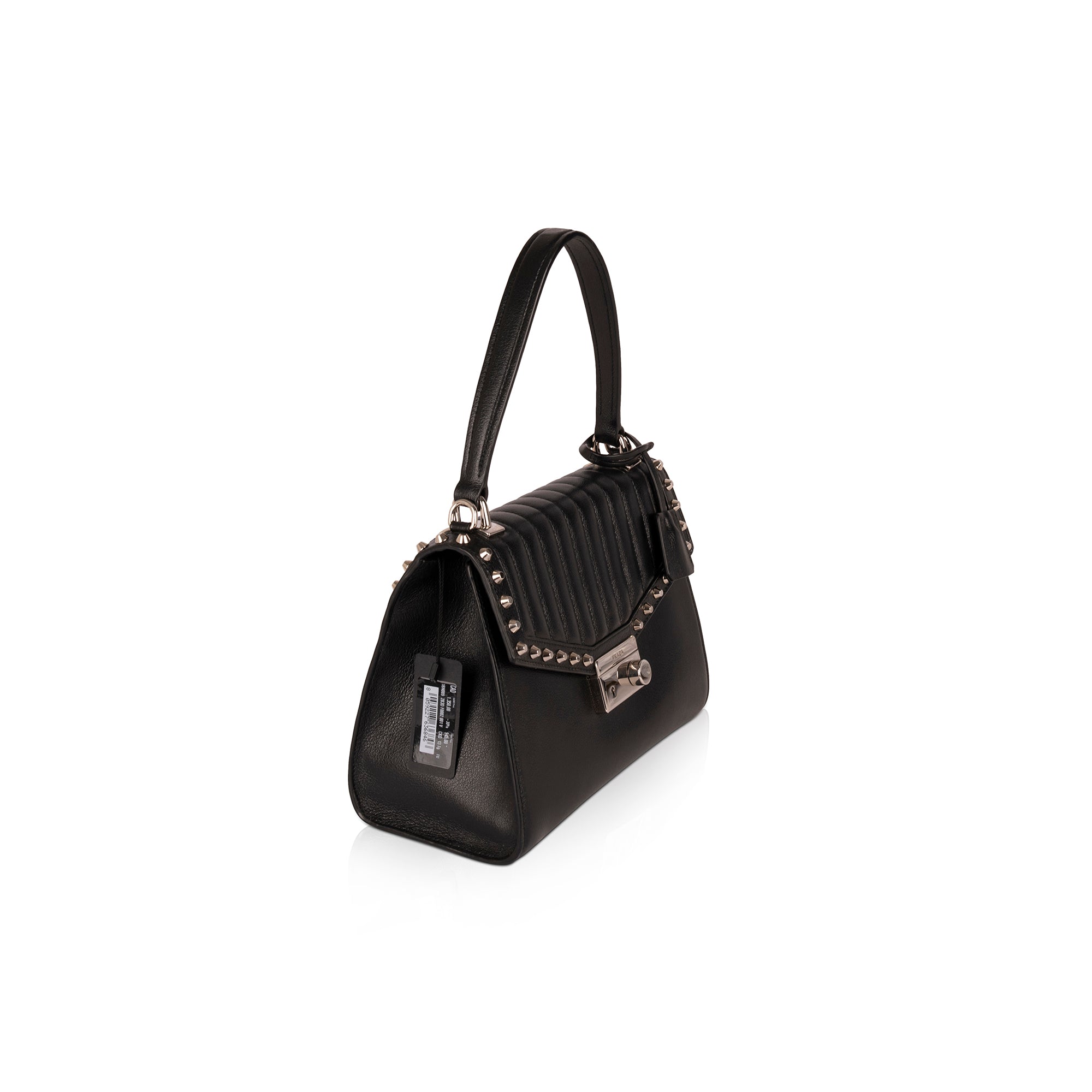 Prada Glace Calf Leather Studded Top Handle Bag