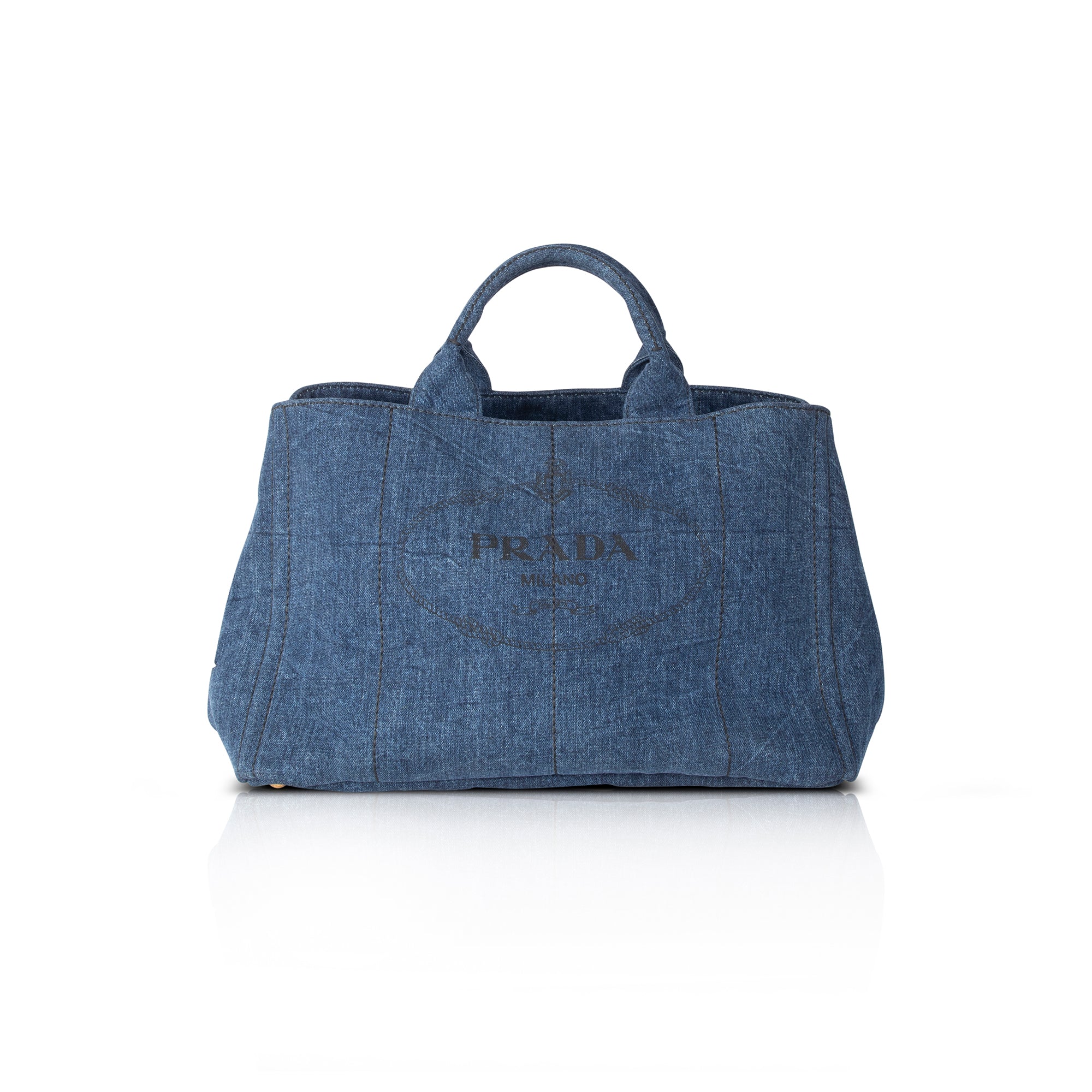 Prada Large Denim Canapa Logo Tote w/ Strap