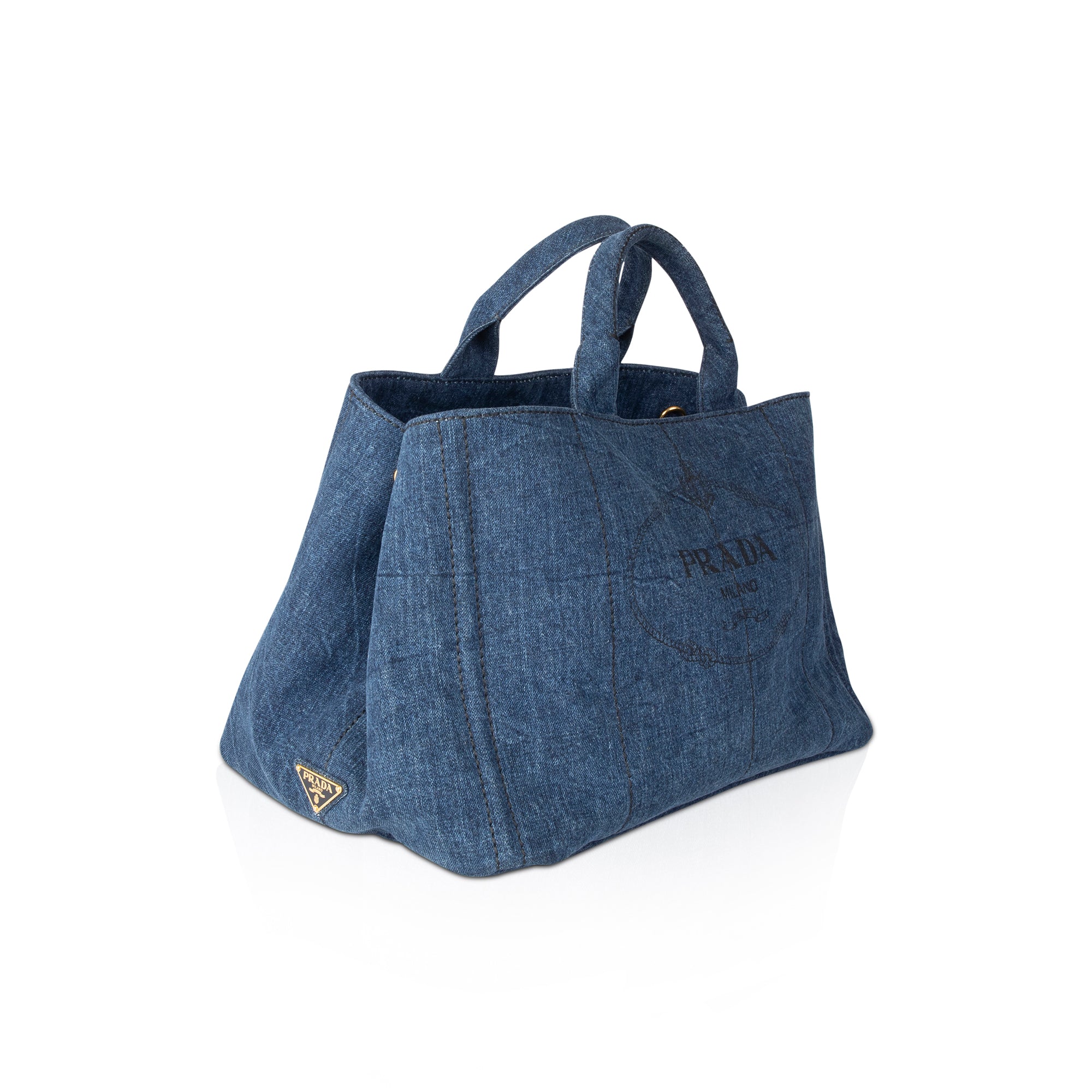 Prada Large Denim Canapa Logo Tote w/ Strap