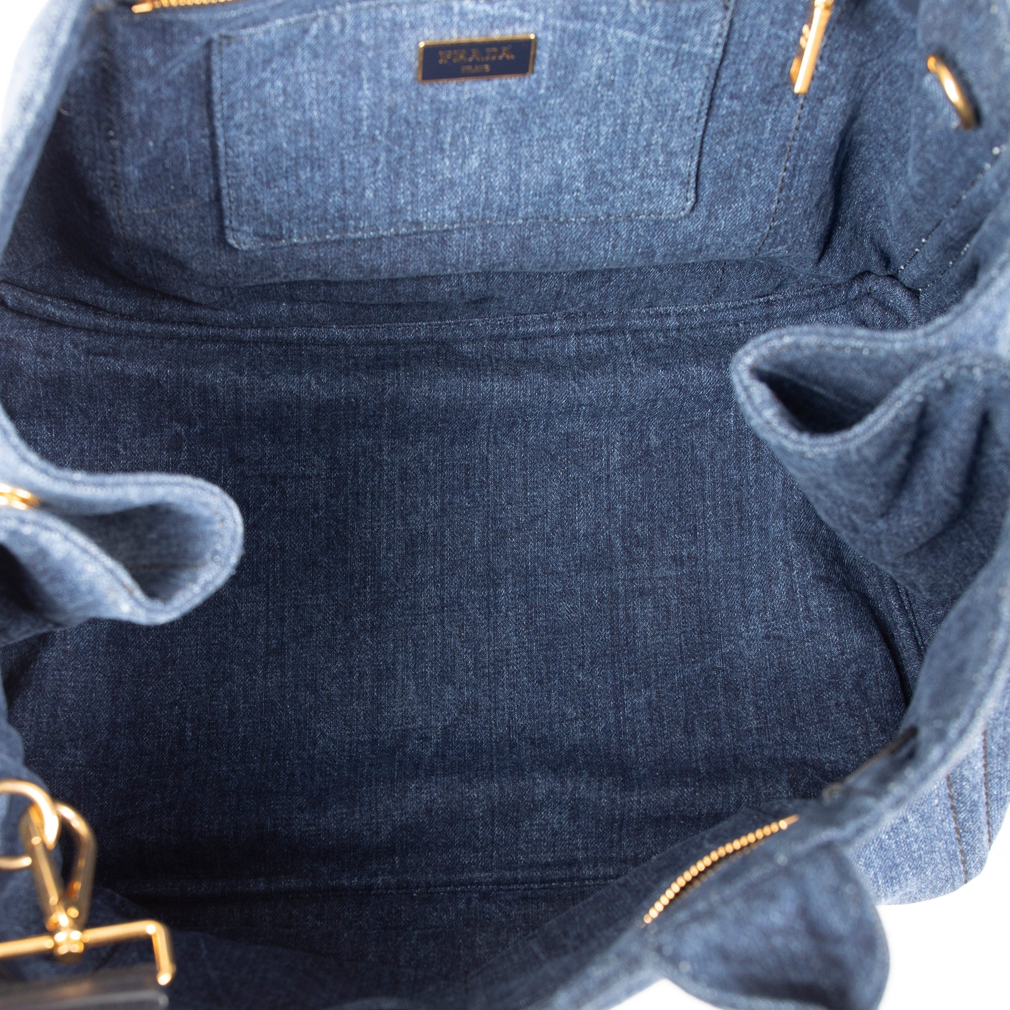 Prada Large Denim Canapa Logo Tote w/ Strap
