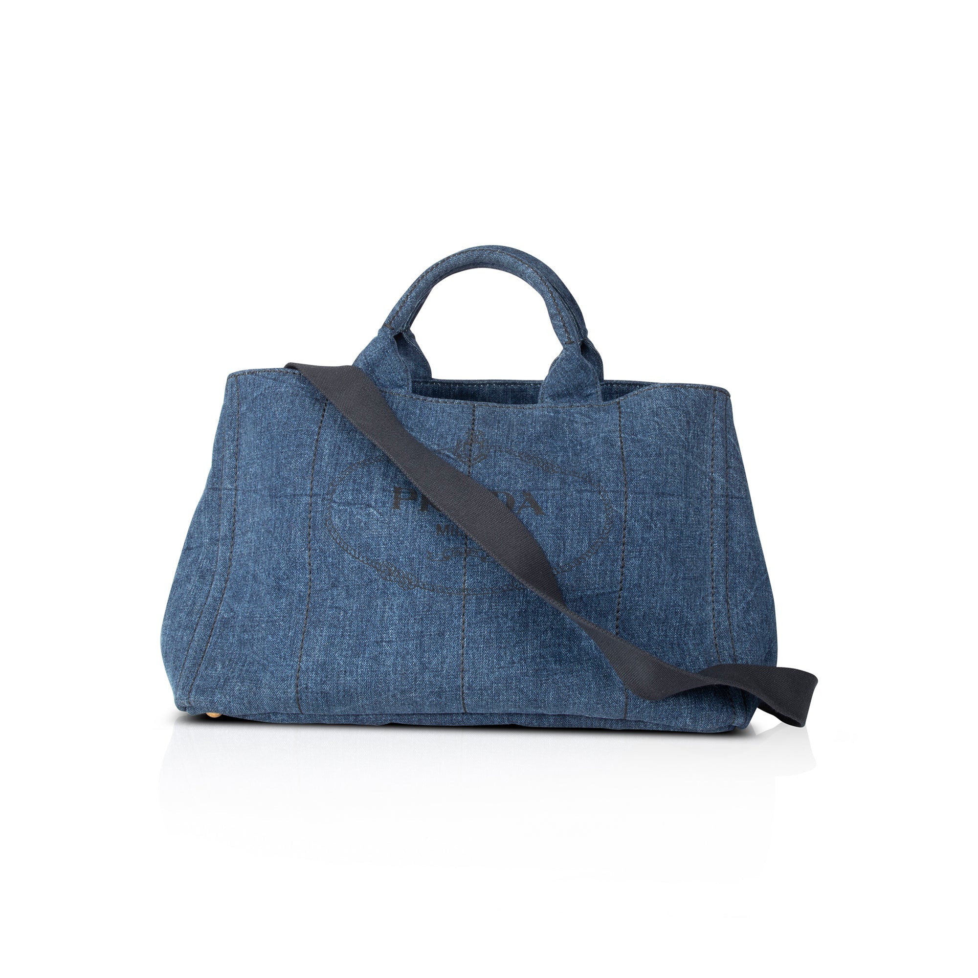 Prada Large Denim Canapa Logo Tote w/ Strap
