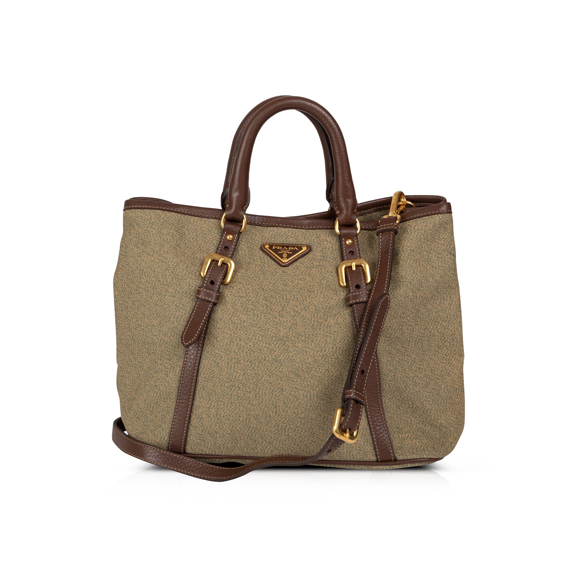Prada Leather-Trimmed Canvas Tote