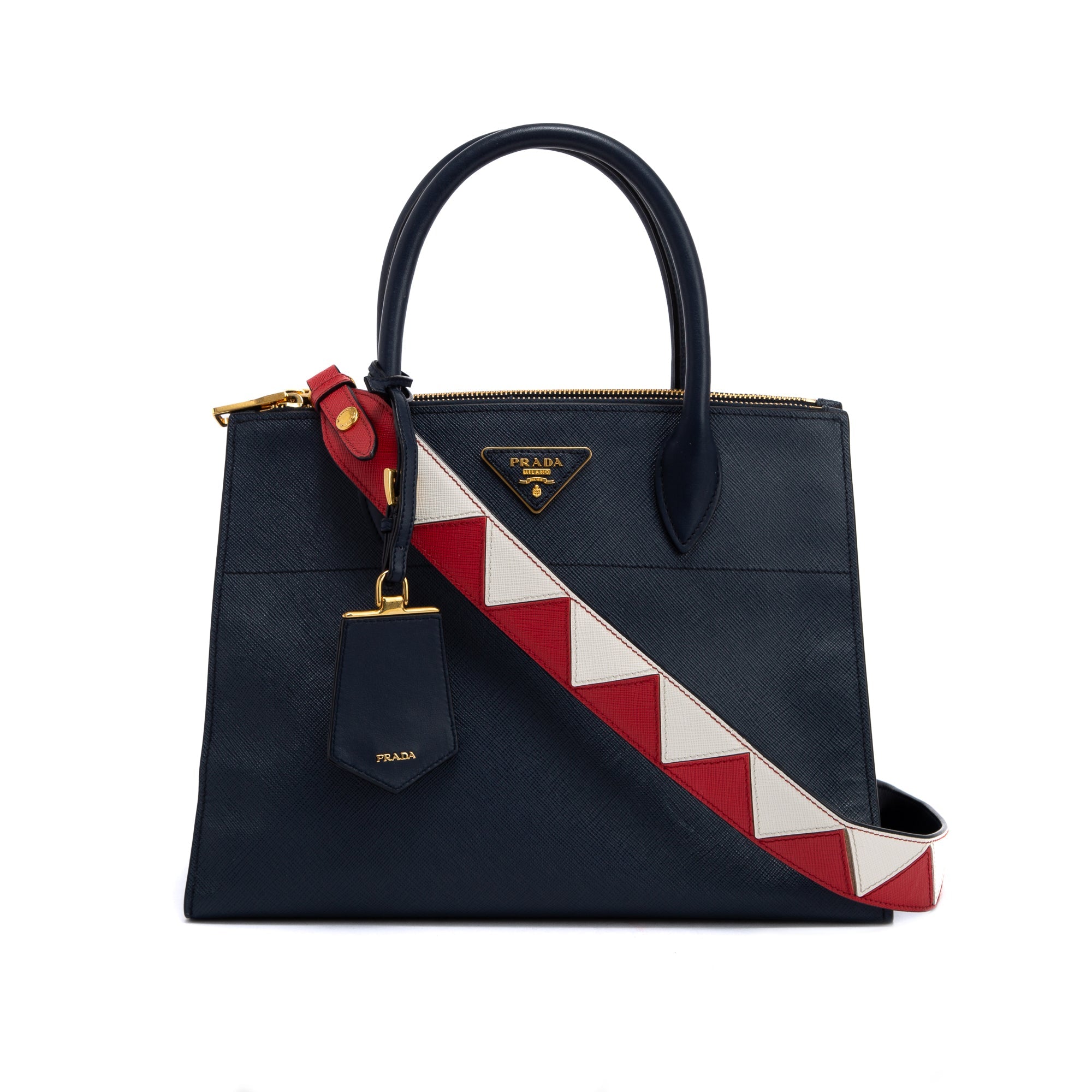 Prada Medium Saffiano & City Calf Leather Paradigme Tote w/ Strap